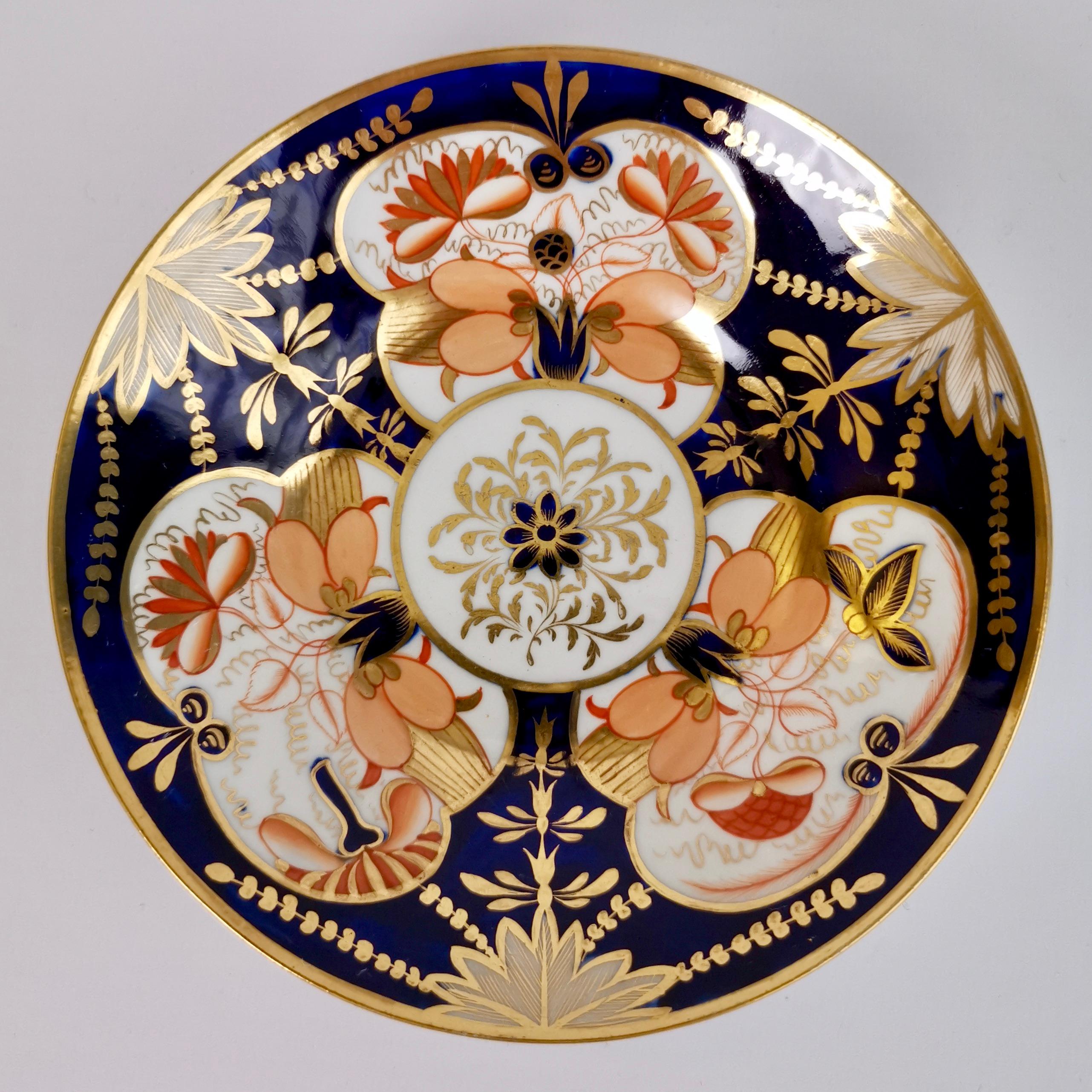 Early 19th Century John Rose Coalport Porcelain Teacup Trio, Japan Imari Orange, Regency, ca 1815