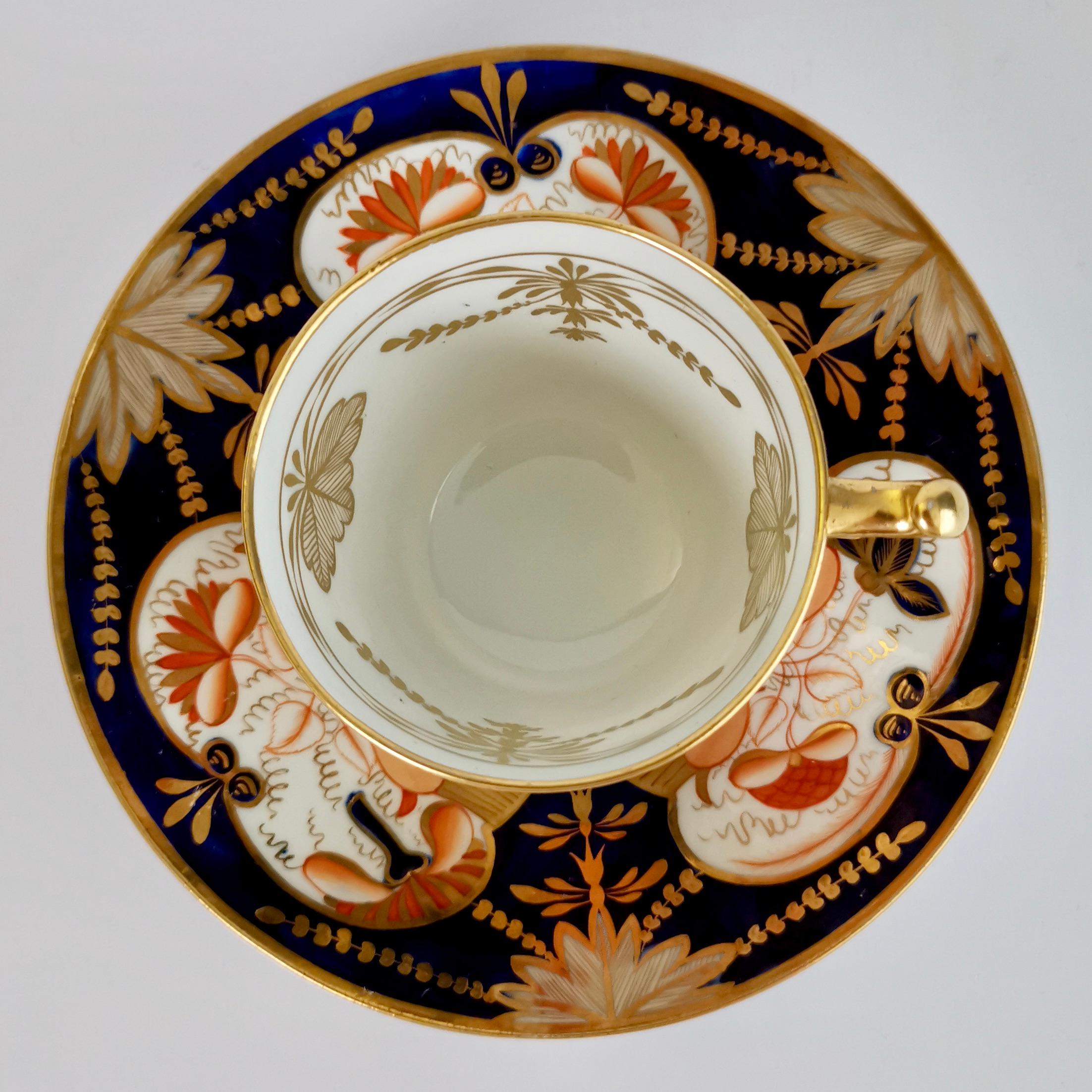 John Rose Coalport Porcelain Teacup Trio, Japan Imari Orange, Regency, ca 1815 2