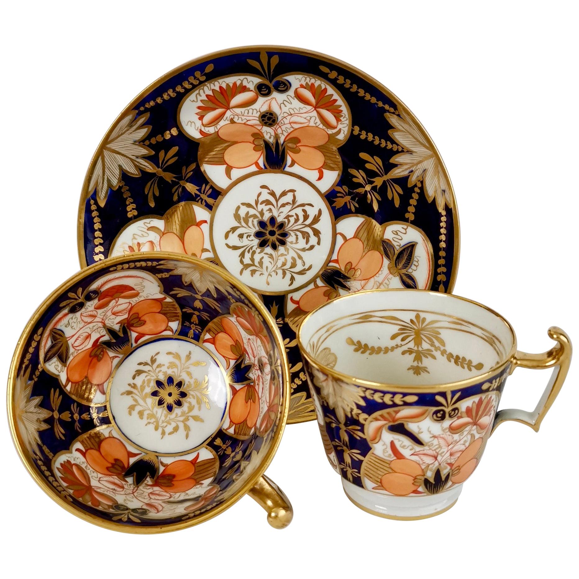 John Rose Coalport Porcelain Teacup Trio, Japan Imari Orange, Regency, ca 1815