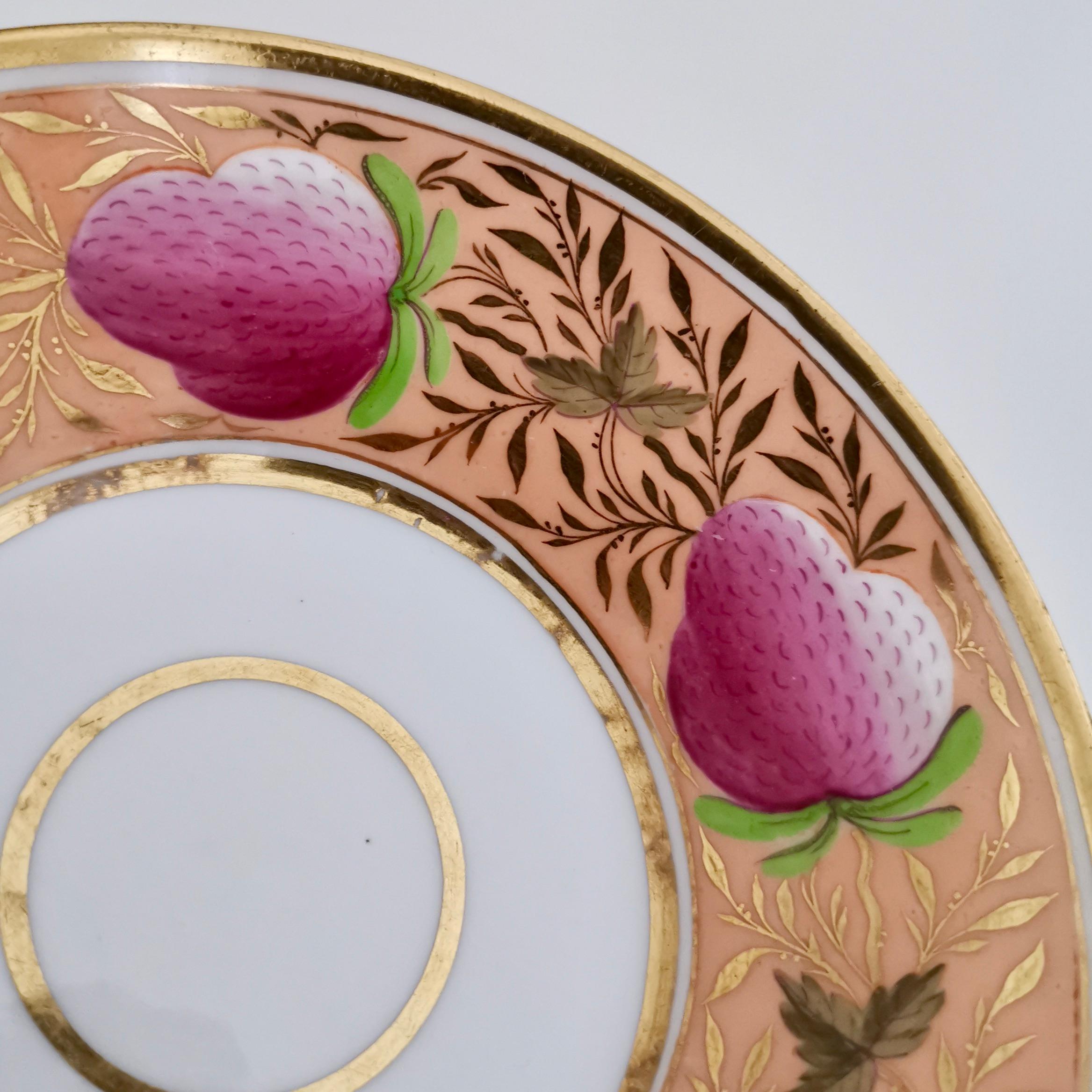 John Rose Coalport Porcelain Teacup Trio, Pink Strawberries, Regency, circa 1815 8