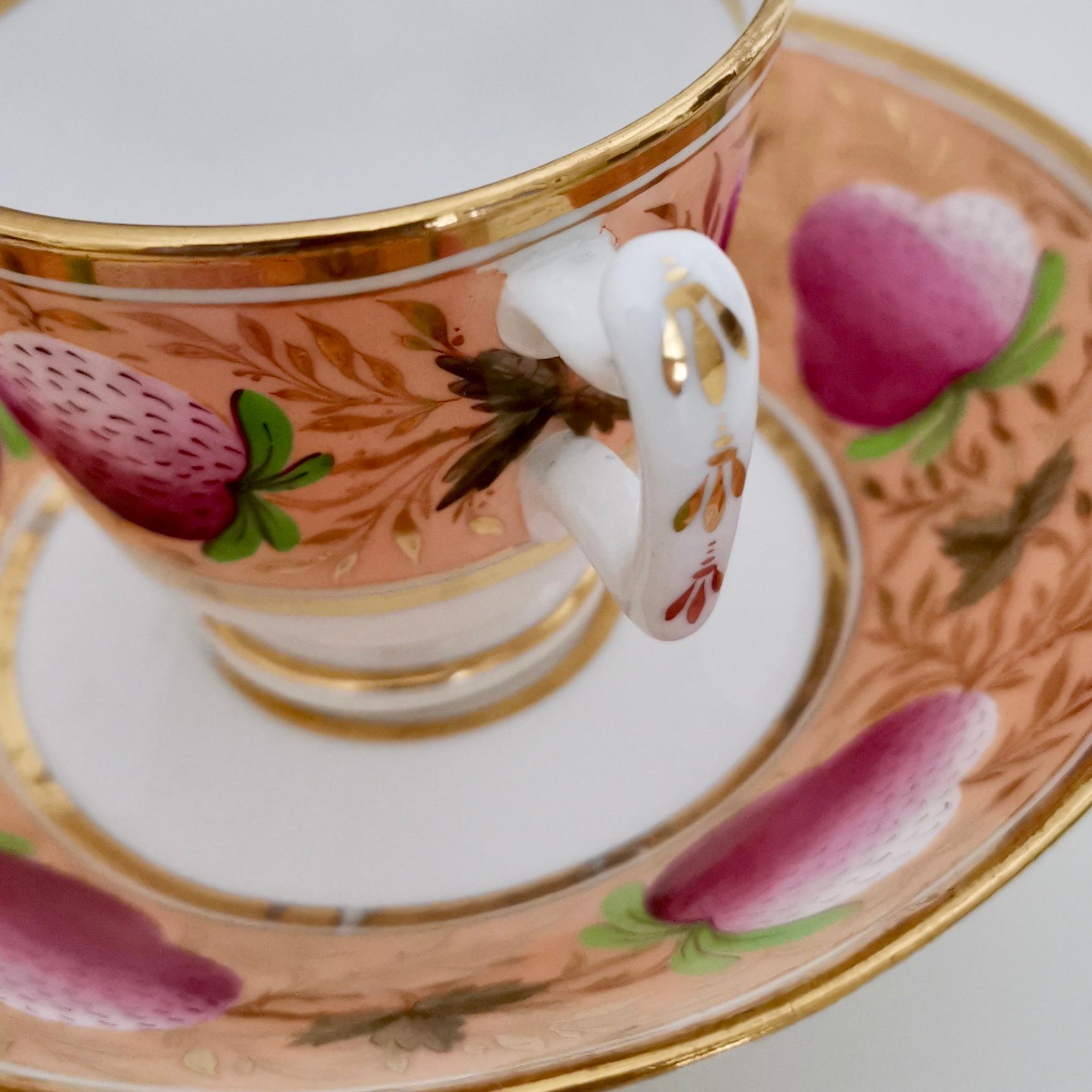 John Rose Coalport Porcelain Teacup Trio, Pink Strawberries, Regency, circa 1815 9