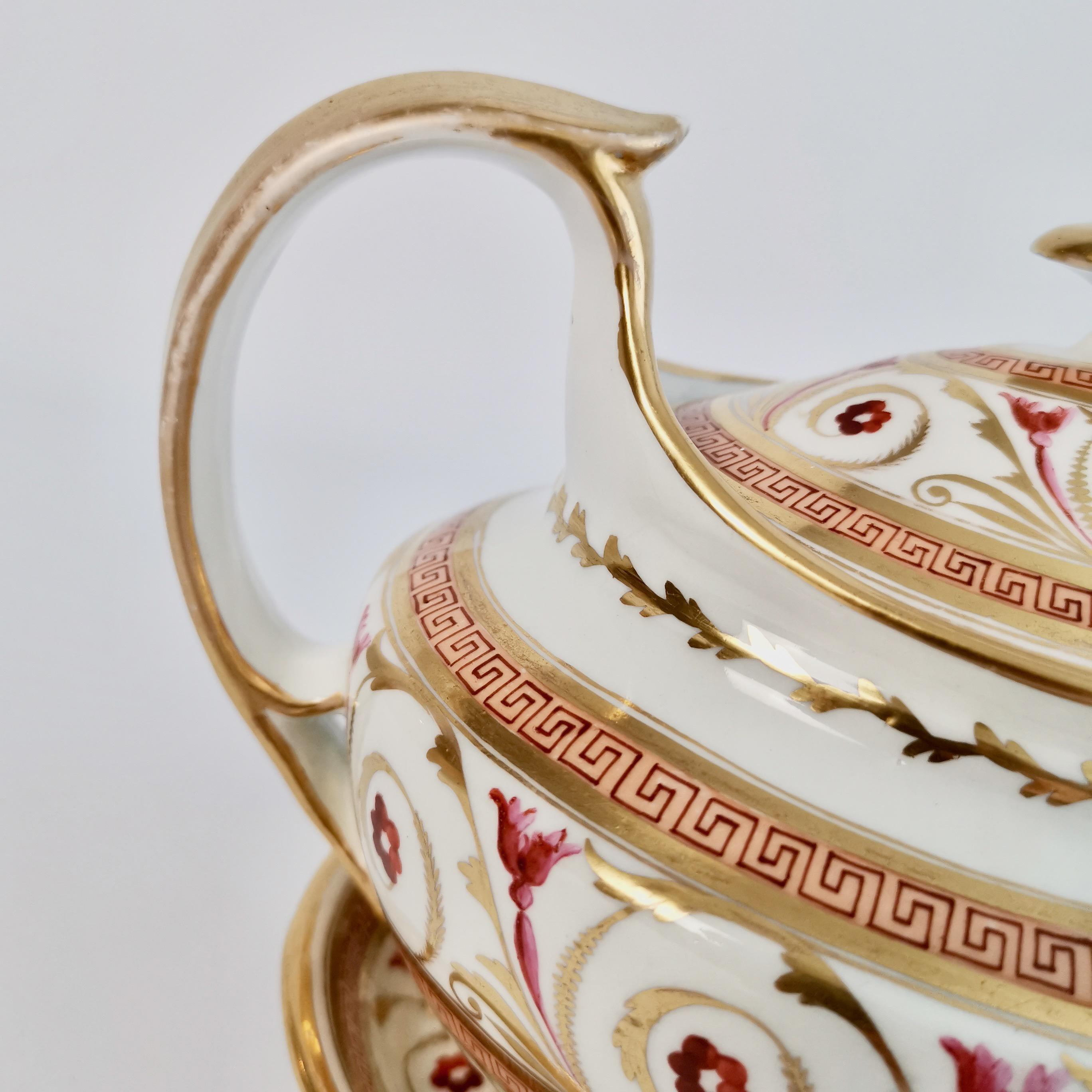 John Rose Coalport Porcelain Teapot, Peach, Gilt and Pink, Regency, circa 1810 3