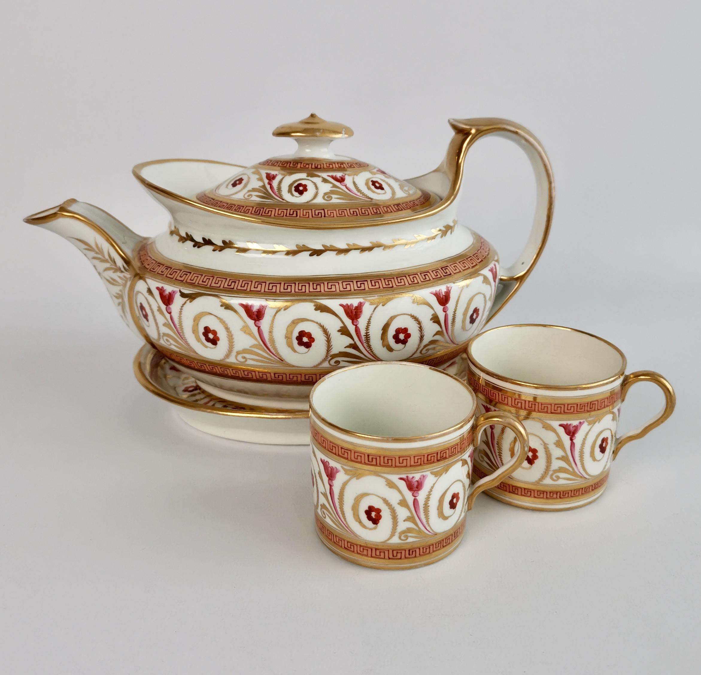 John Rose Coalport Porcelain Teapot, Peach, Gilt and Pink, Regency, circa 1810 8