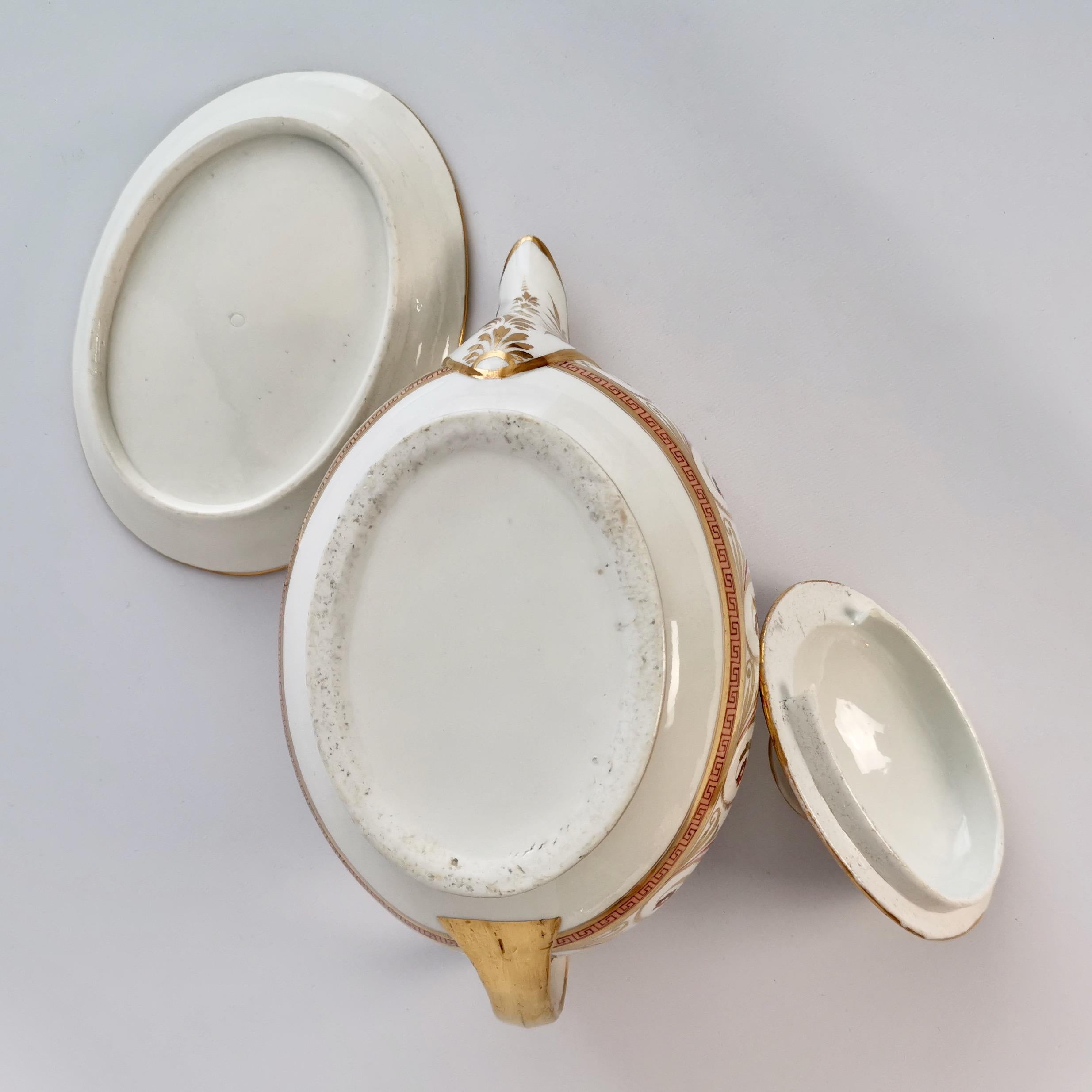 John Rose Coalport Porcelain Teapot, Peach, Gilt and Pink, Regency, circa 1810 9