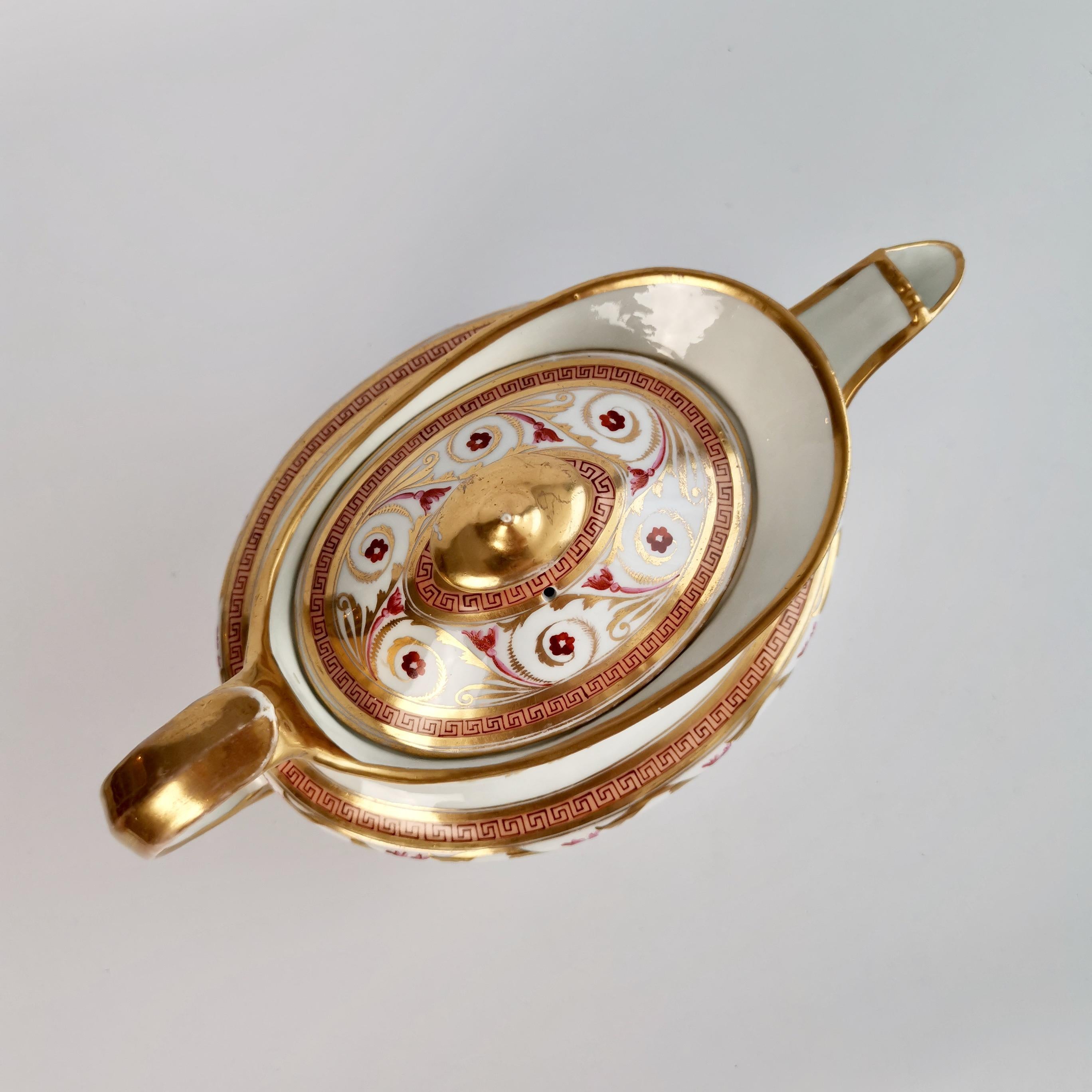 Hand-Painted John Rose Coalport Porcelain Teapot, Peach, Gilt and Pink, Regency, circa 1810