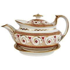 John Rose Coalport Porzellan-Teekanne:: Pfirsich:: vergoldet und rosa:: Regency:: um 1810