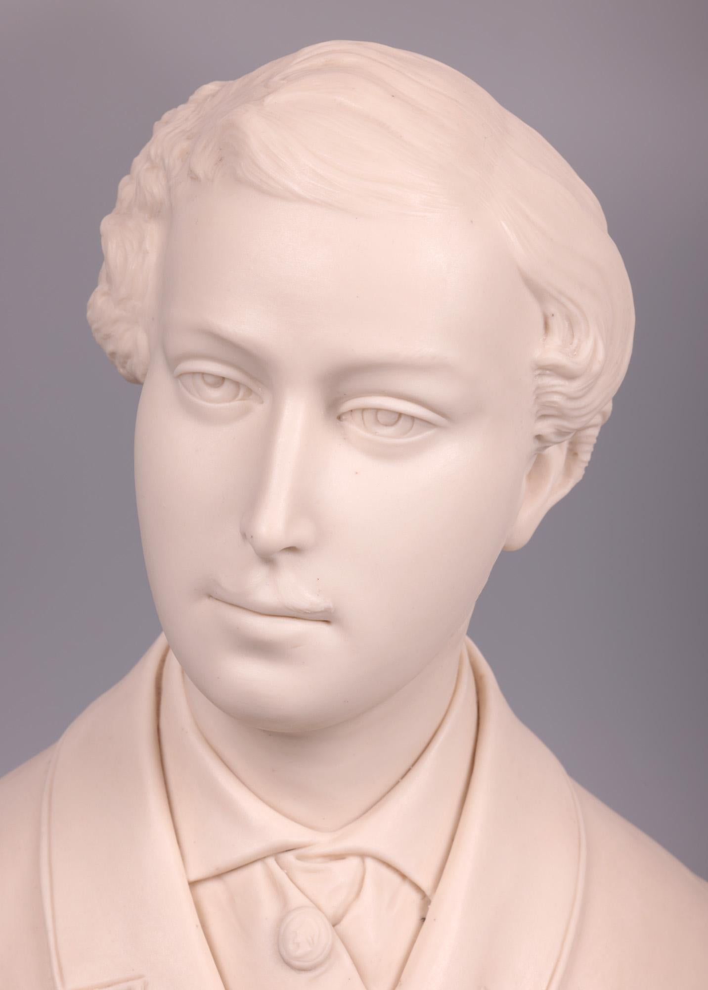 A very fine antique Coalport parian bust of the Prince of Wales sculpted by John Rose and dated 1863. Probably made to commemorate the forthcoming marriage of Albert Edward Prince of Wales to Princess Alexandra of Denmark in 1863 the parian bust