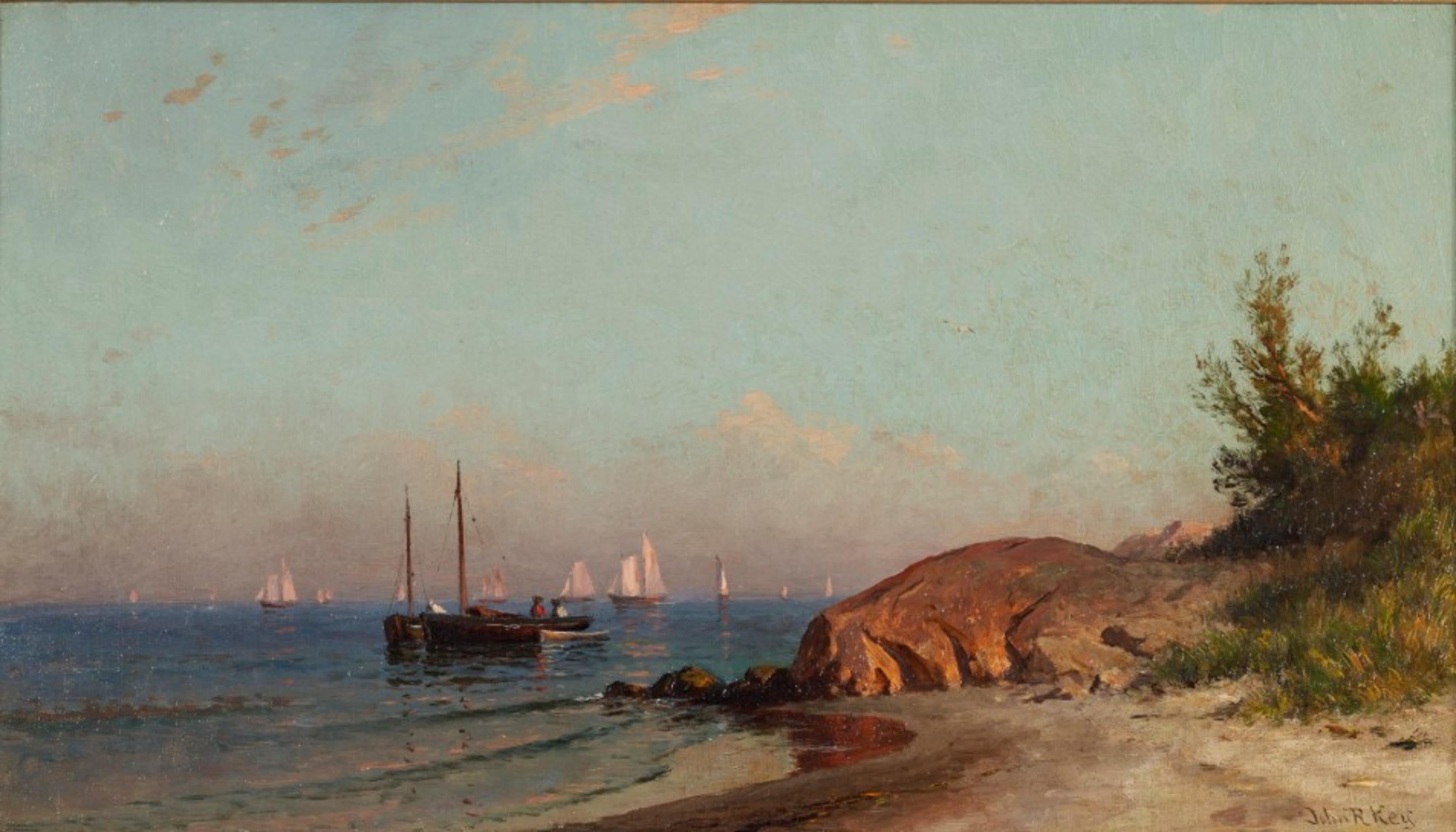 "Sailboats in a Bay" John Ross Key, American Landscape, Skyscape, Maritime Scene