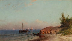 Antique "Sailboats in a Bay" John Ross Key, American Landscape, Skyscape, Maritime Scene