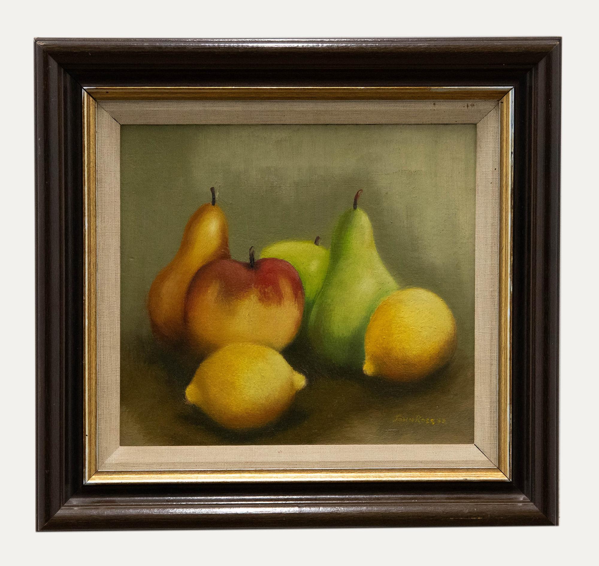 An original oil painting by John Ross. Signed to the lower right. Well-presented in a dark wood frame with a gilt-effect window and linen slip. On board.