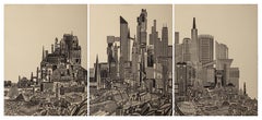 Homage to the City - Day, Triptych Etching by John Ross