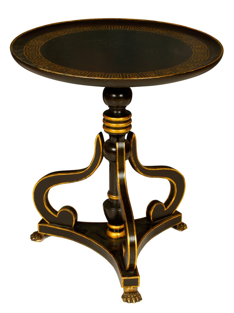 John Rosselli Black Painted Tripod Table with Greek Key Design at 1stDibs