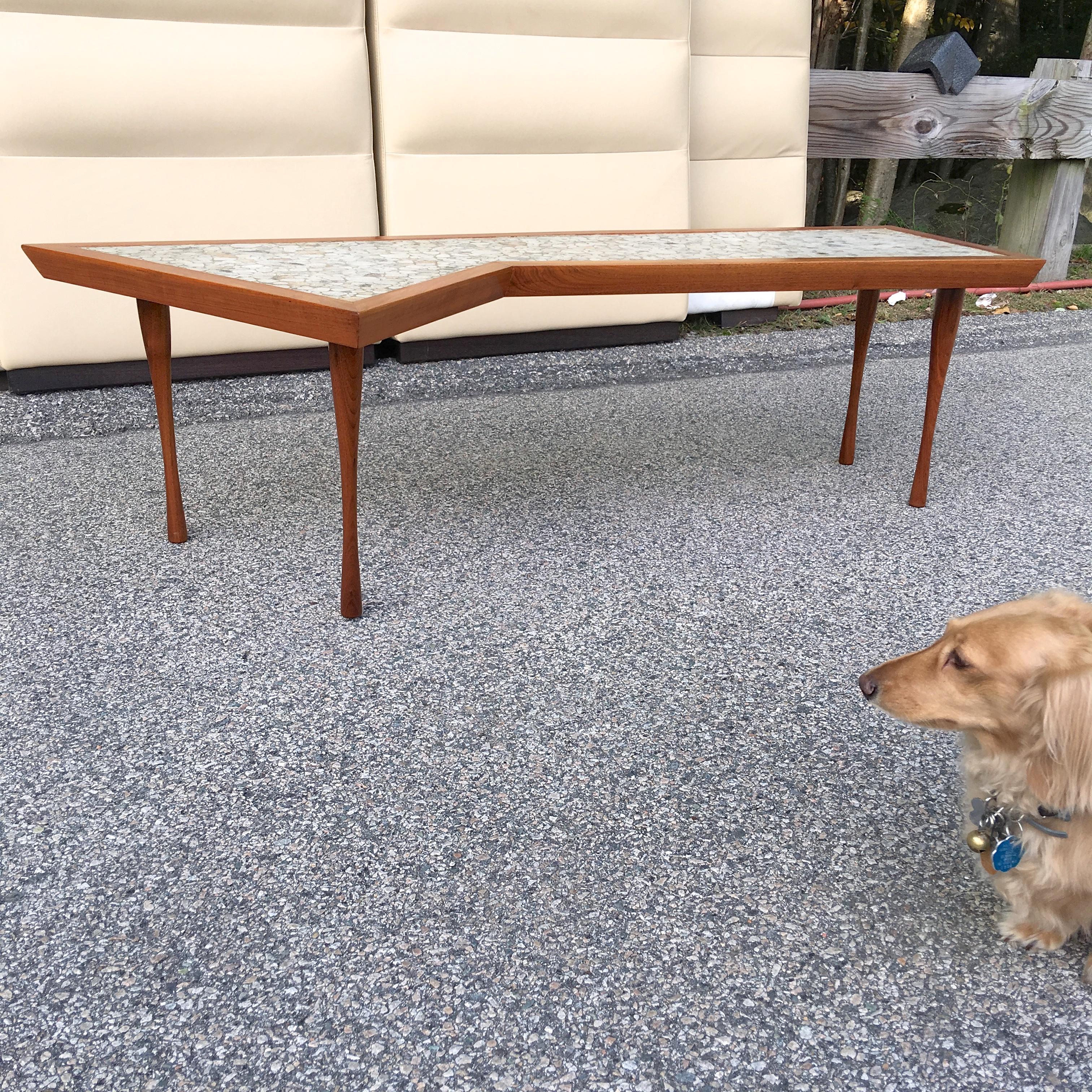 John Rothschild 1965 Signed Walnut Geometric Cocktail Table with Stoneware Tiles 7