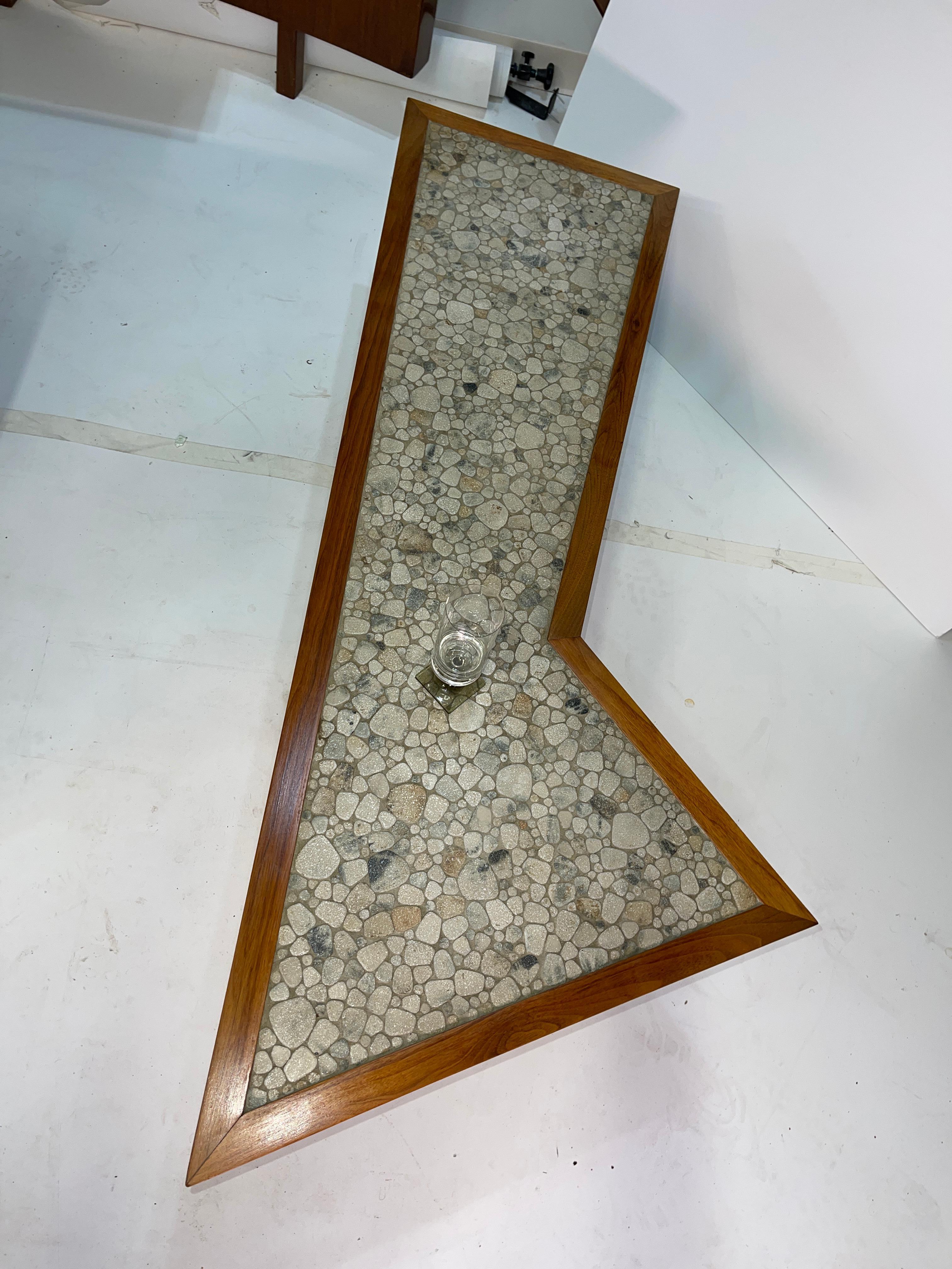 John Rothschild 1965 Signed Walnut Geometric Cocktail Table with Stoneware Tiles 10