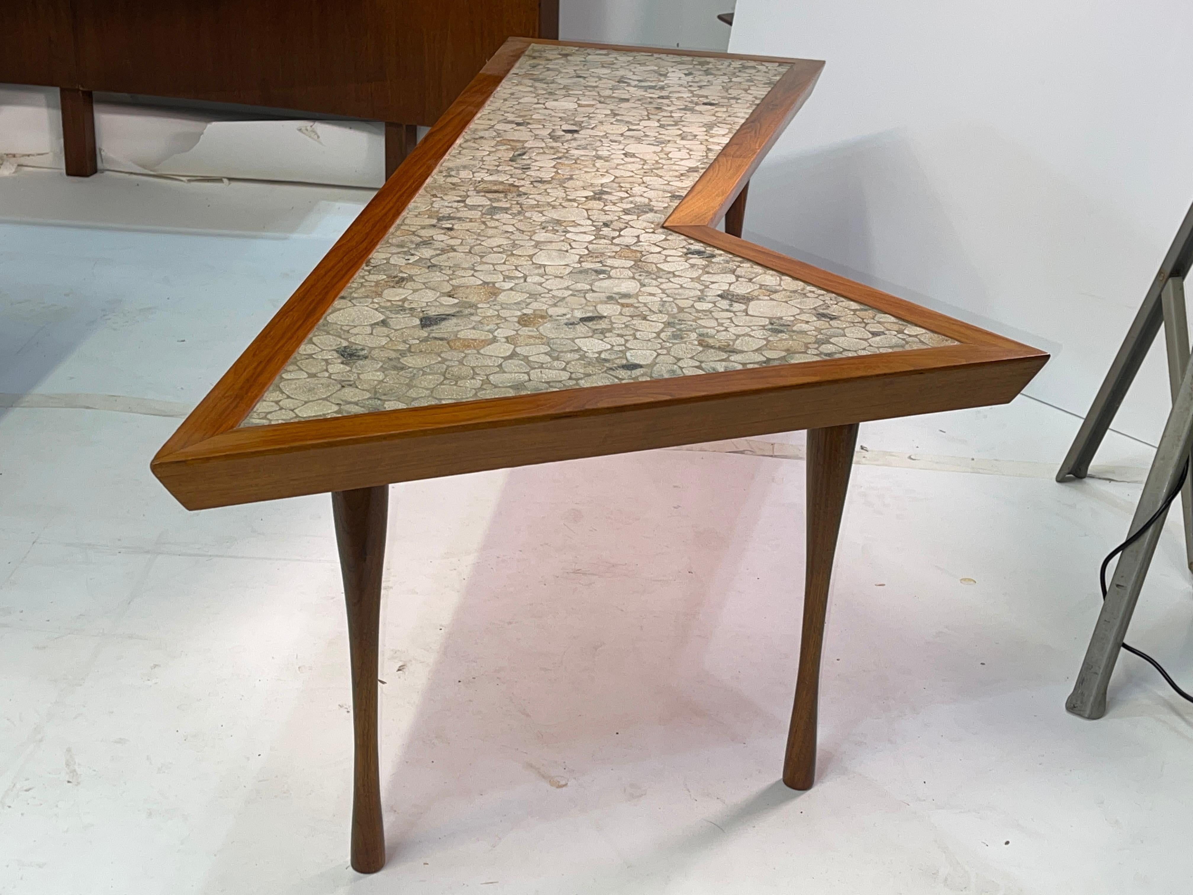 John Rothschild 1965 Signed Walnut Geometric Cocktail Table with Stoneware Tiles 11