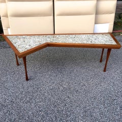 John Rothschild 1965 Signed Walnut Geometric Cocktail Table with Stoneware Tiles