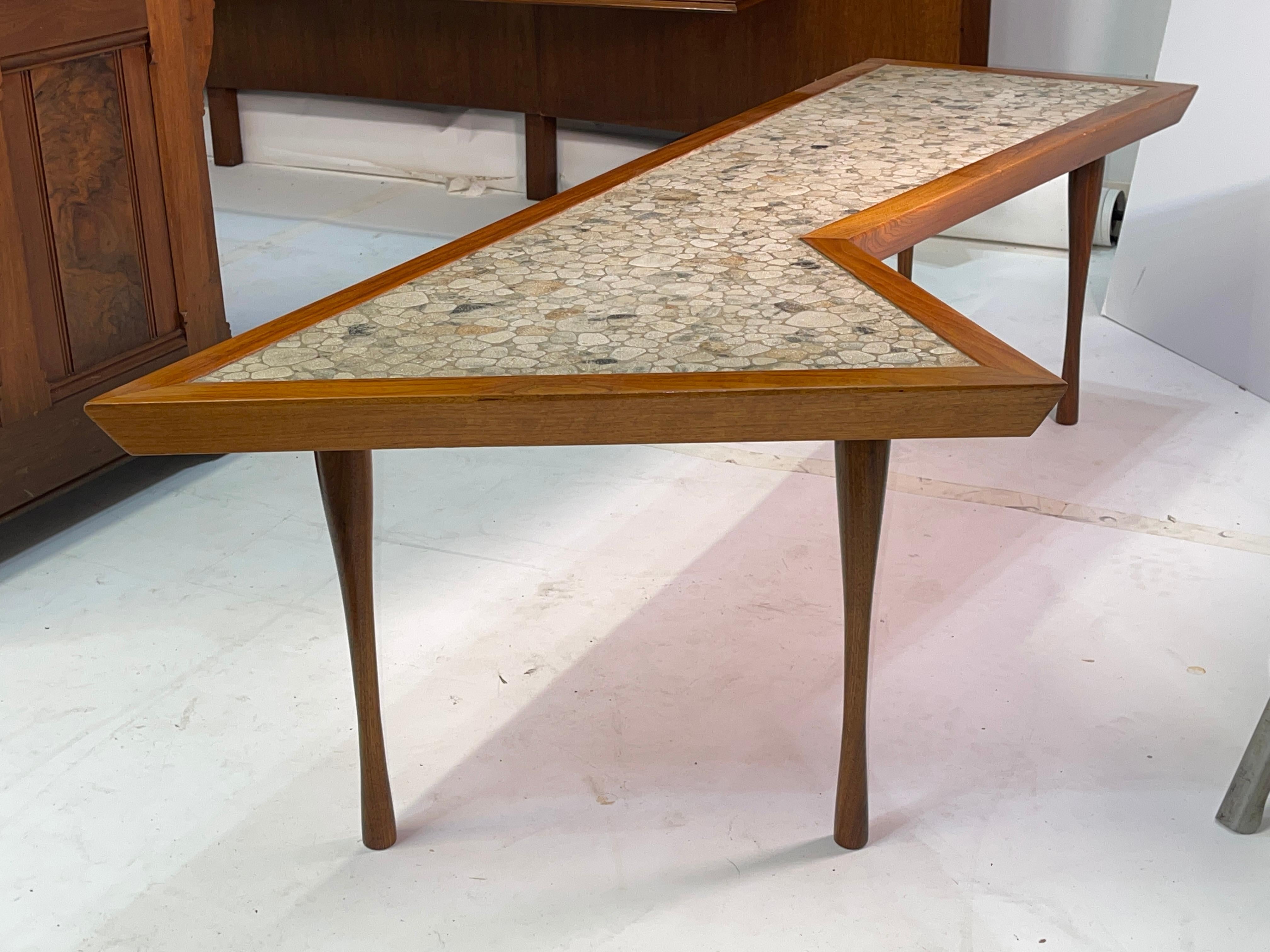 John Rothschild 1965 Signed Walnut Geometric Cocktail Table with Stoneware Tiles 14