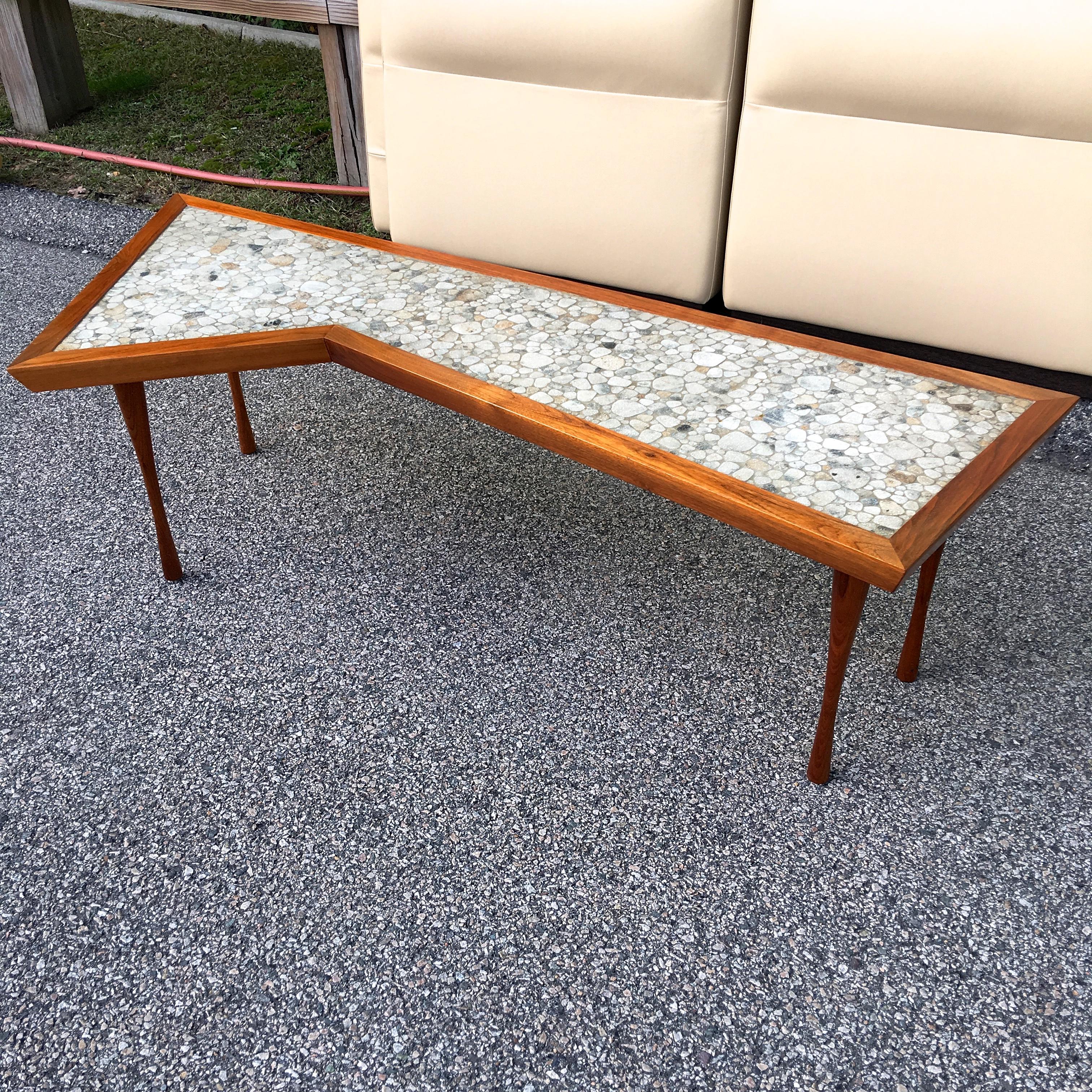 American John Rothschild 1965 Signed Walnut Geometric Cocktail Table with Stoneware Tiles