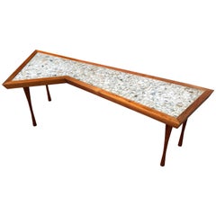 John Rothschild 1965 Signé Table Cocktail Géométrique en Noyer avec Carreaux de Grès