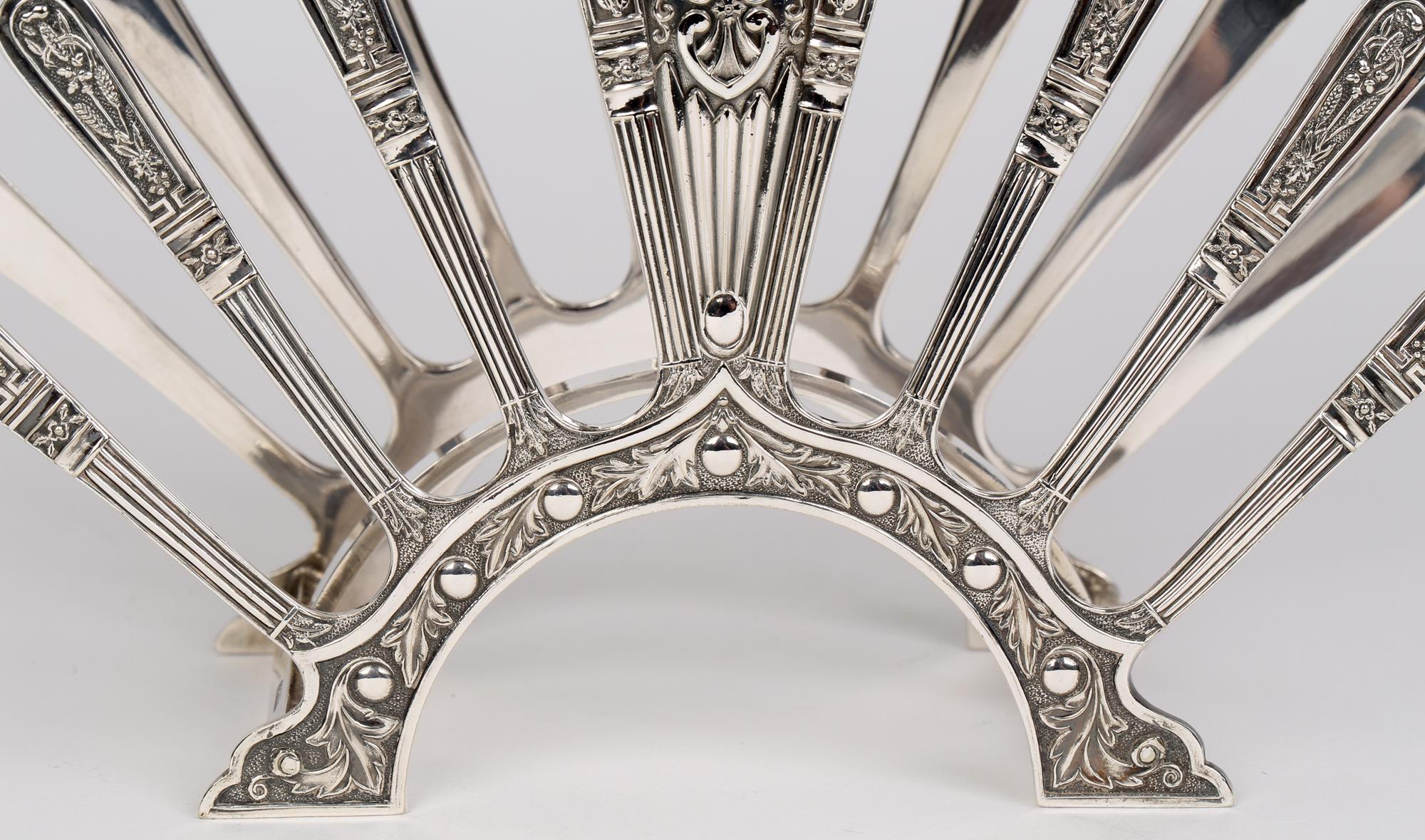 English John Round Sheffield Aesthetic Movement Silver Plate Fan Shaped Toast Rack For Sale