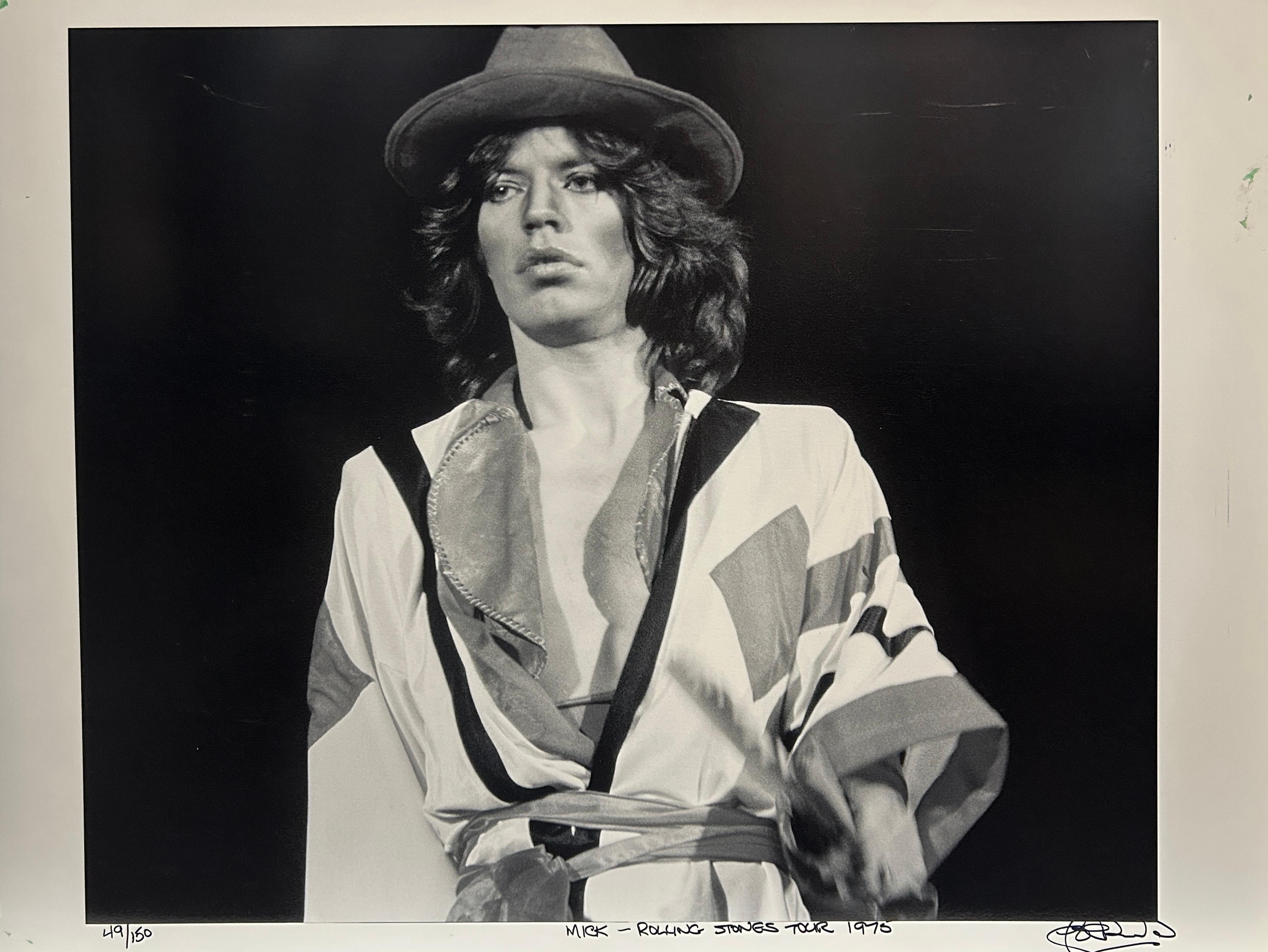 John Rowlands Black and White Photograph - Mick Jagger Rolling Stones Tour 1972