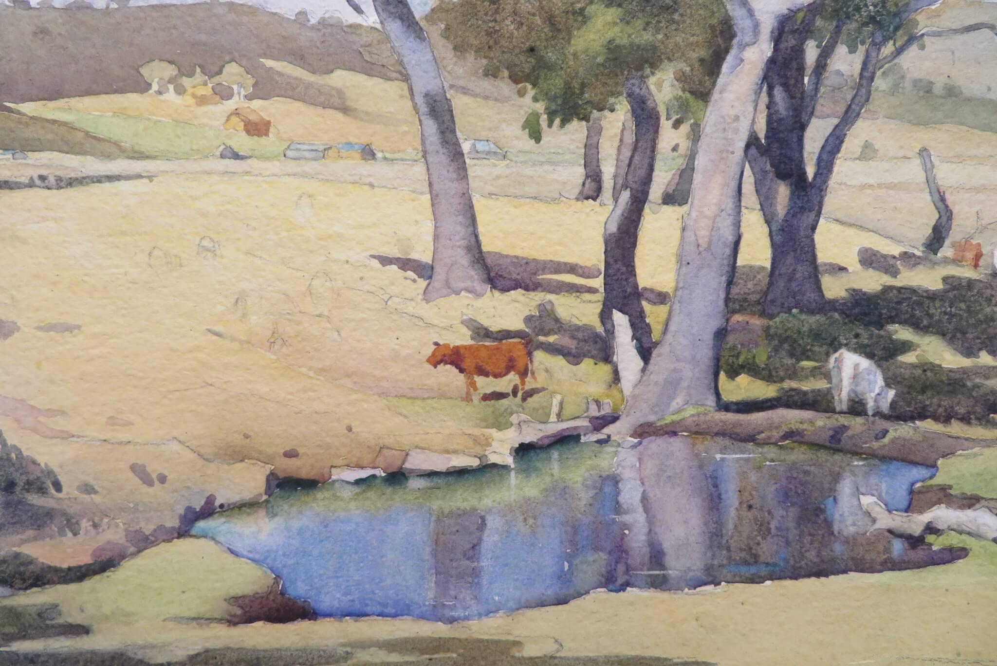 John Roy Eldershaw (1892-1973) Acuarela australiana NUEVA GALES DEL SUR TAZMANIA en venta 1