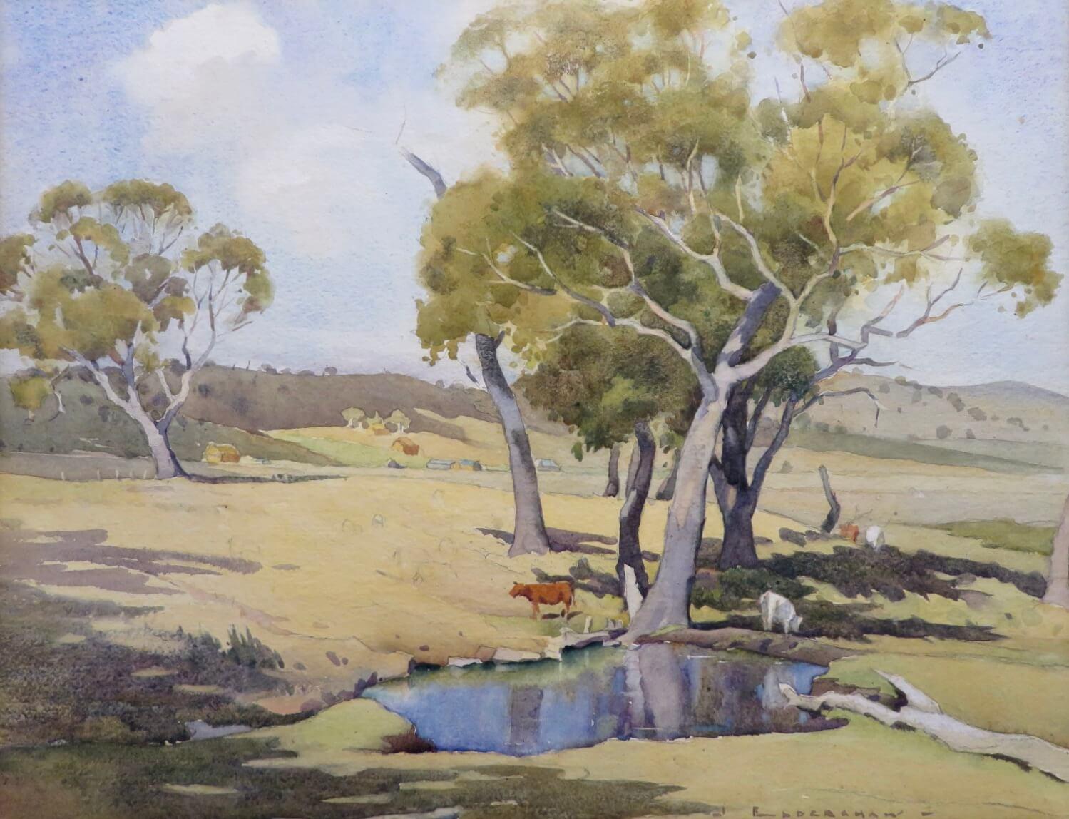 John Roy Eldershaw (1892-1973) Acuarela australiana NUEVA GALES DEL SUR TAZMANIA en venta 2