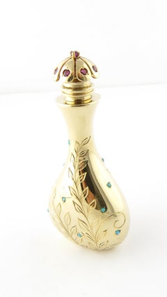 Flacon de parfum en or jaune 14 carats, turquoise et rubis John Rubel & Co.