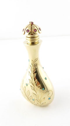 John Rubel & Co. Vintage 14 Karat Gold Turquoise Ruby Perfume Bottle Flacon