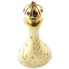 John Rubel & Co. Vintage 14 Karat Gold Turquoise Ruby Perfume Bottle Flacon