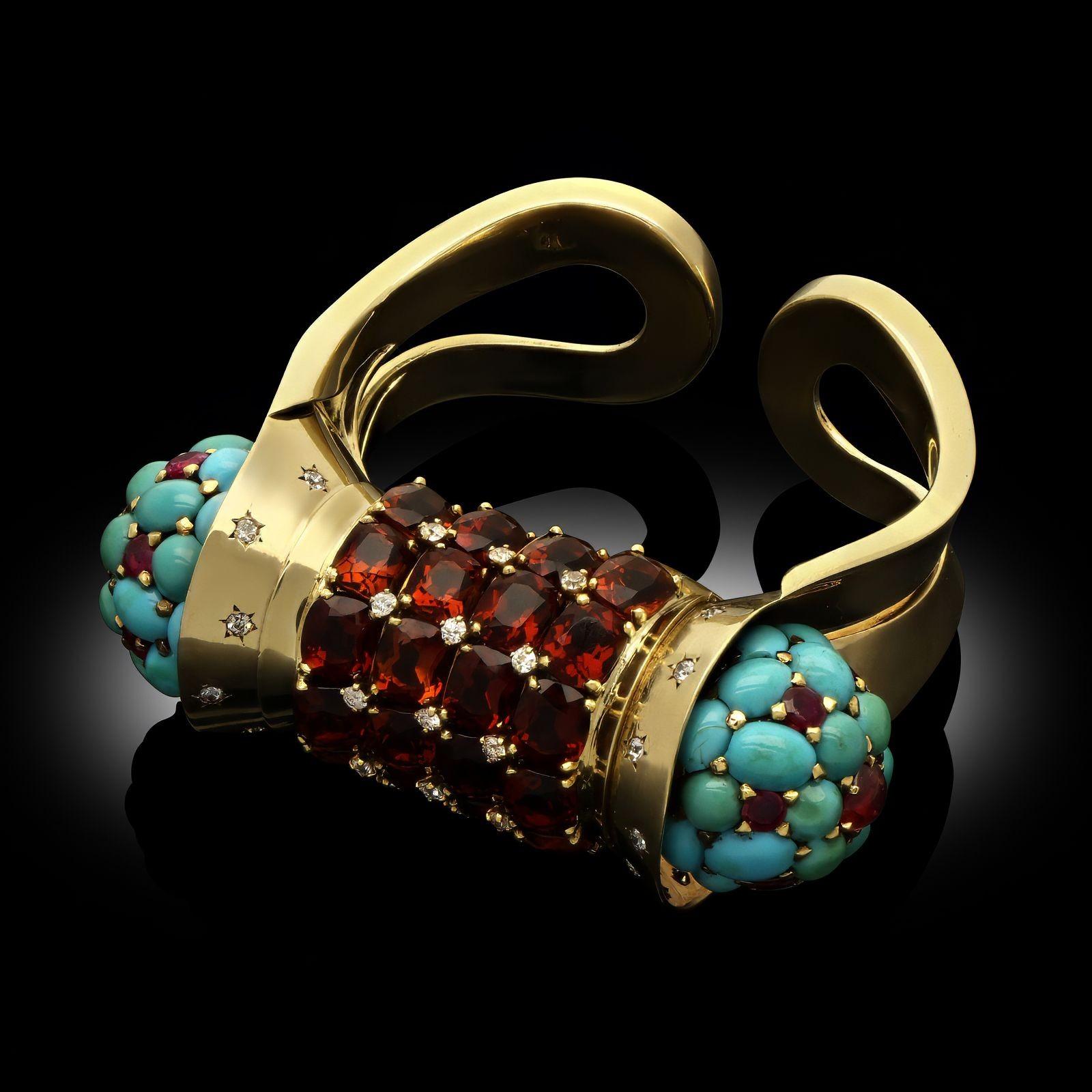 Pulsera puño John Rubel Retro Gemset 'Rouleau' Circa 1945 Corte cojín en venta