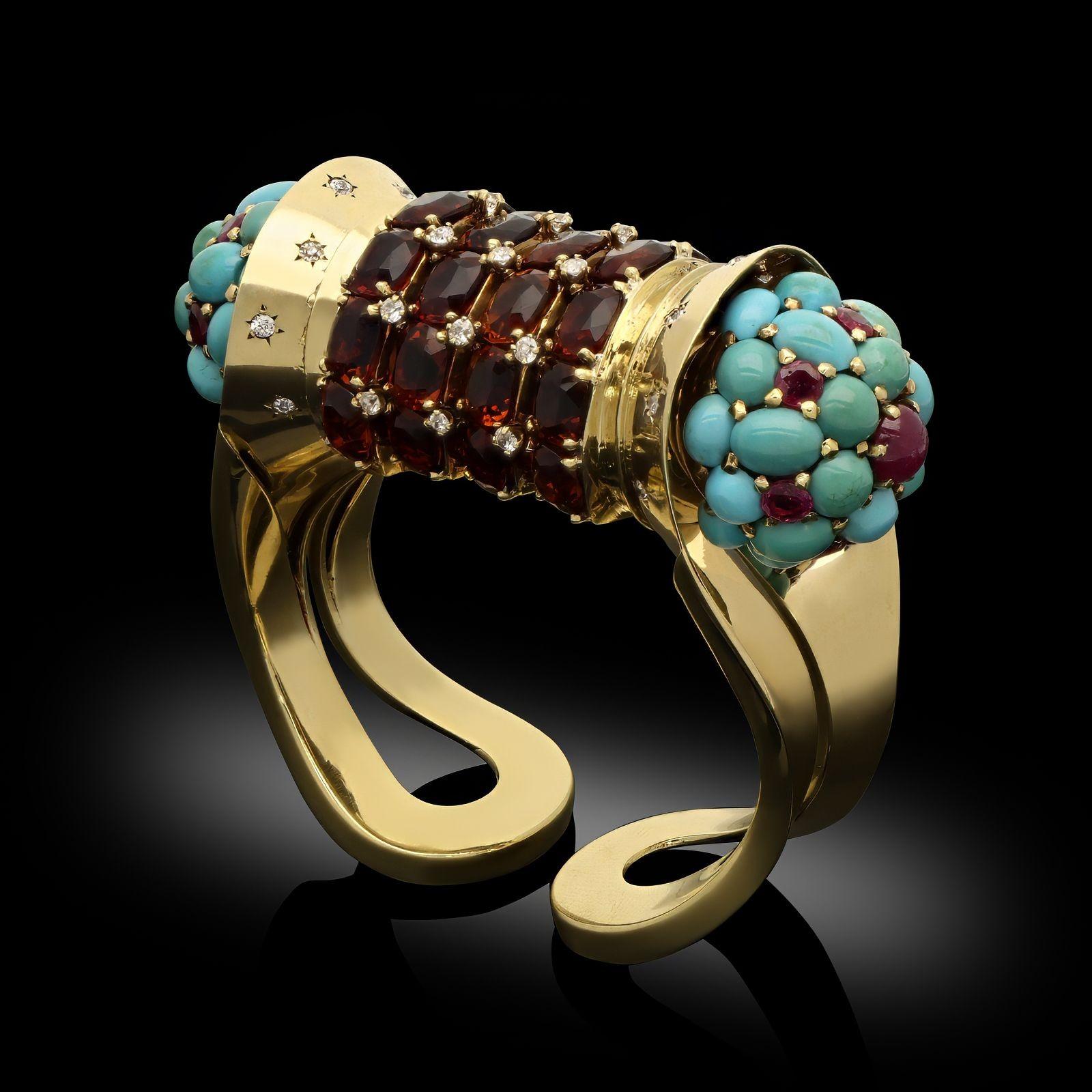 Femenino o masculino Pulsera puño John Rubel Retro Gemset 'Rouleau' Circa 1945 en venta