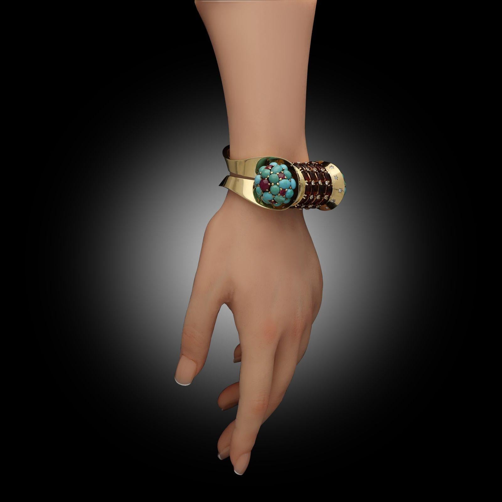 Pulsera puño John Rubel Retro Gemset 'Rouleau' Circa 1945 en venta 1