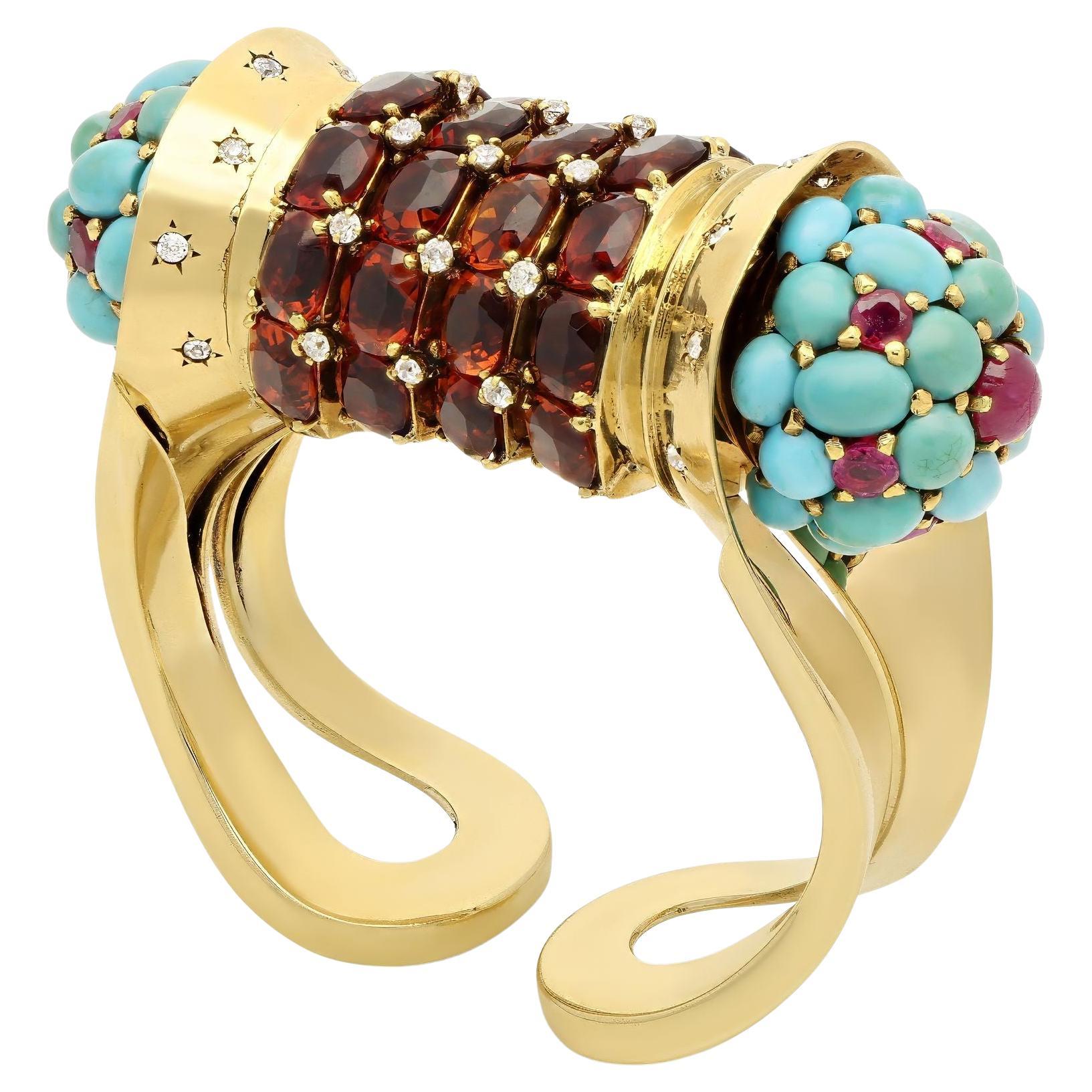 Pulsera puño John Rubel Retro Gemset 'Rouleau' Circa 1945 en venta