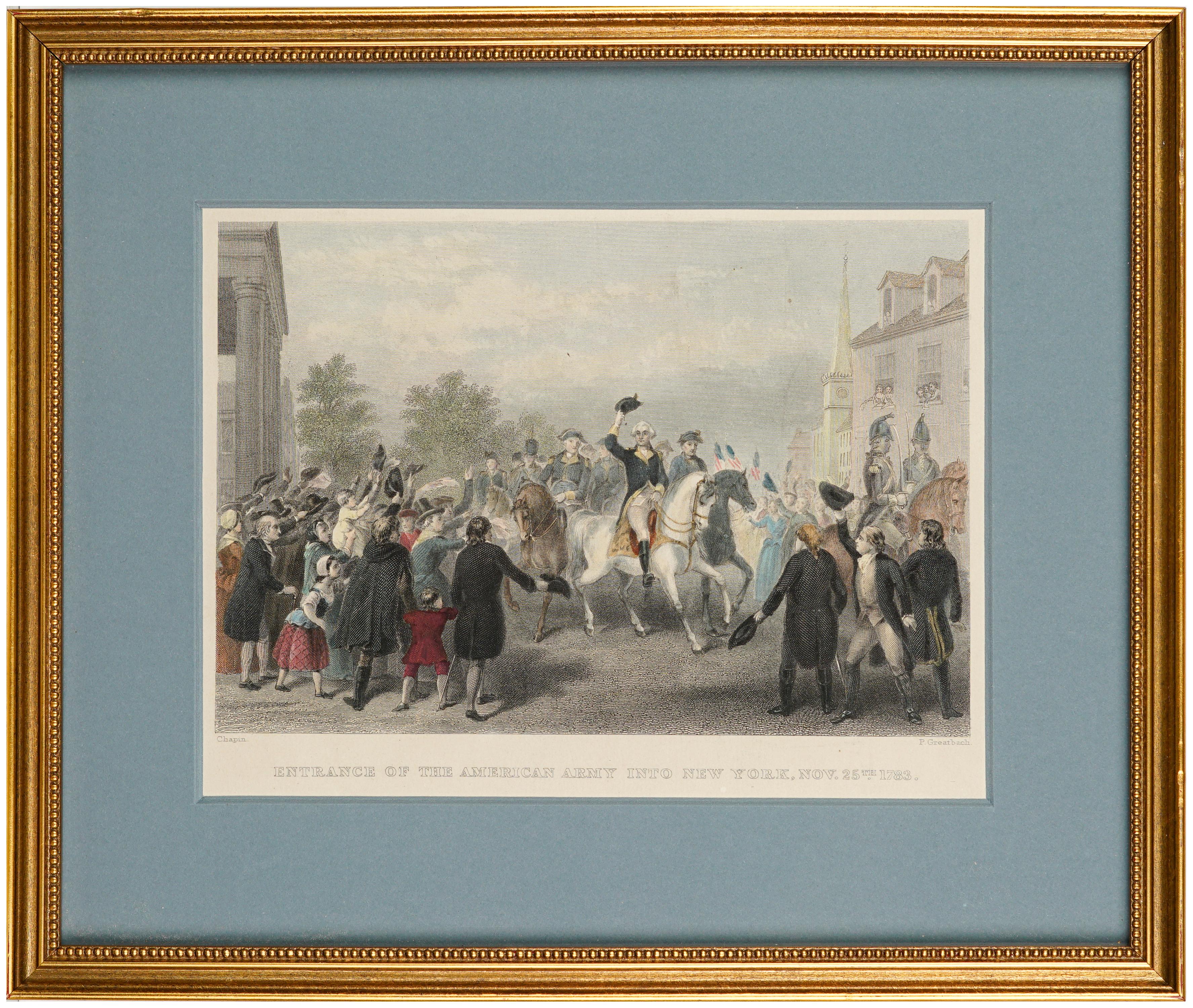 John Rueben Chapin Portrait Print - "Entrance of Washington into New York York, Nov. 25, 1783"
