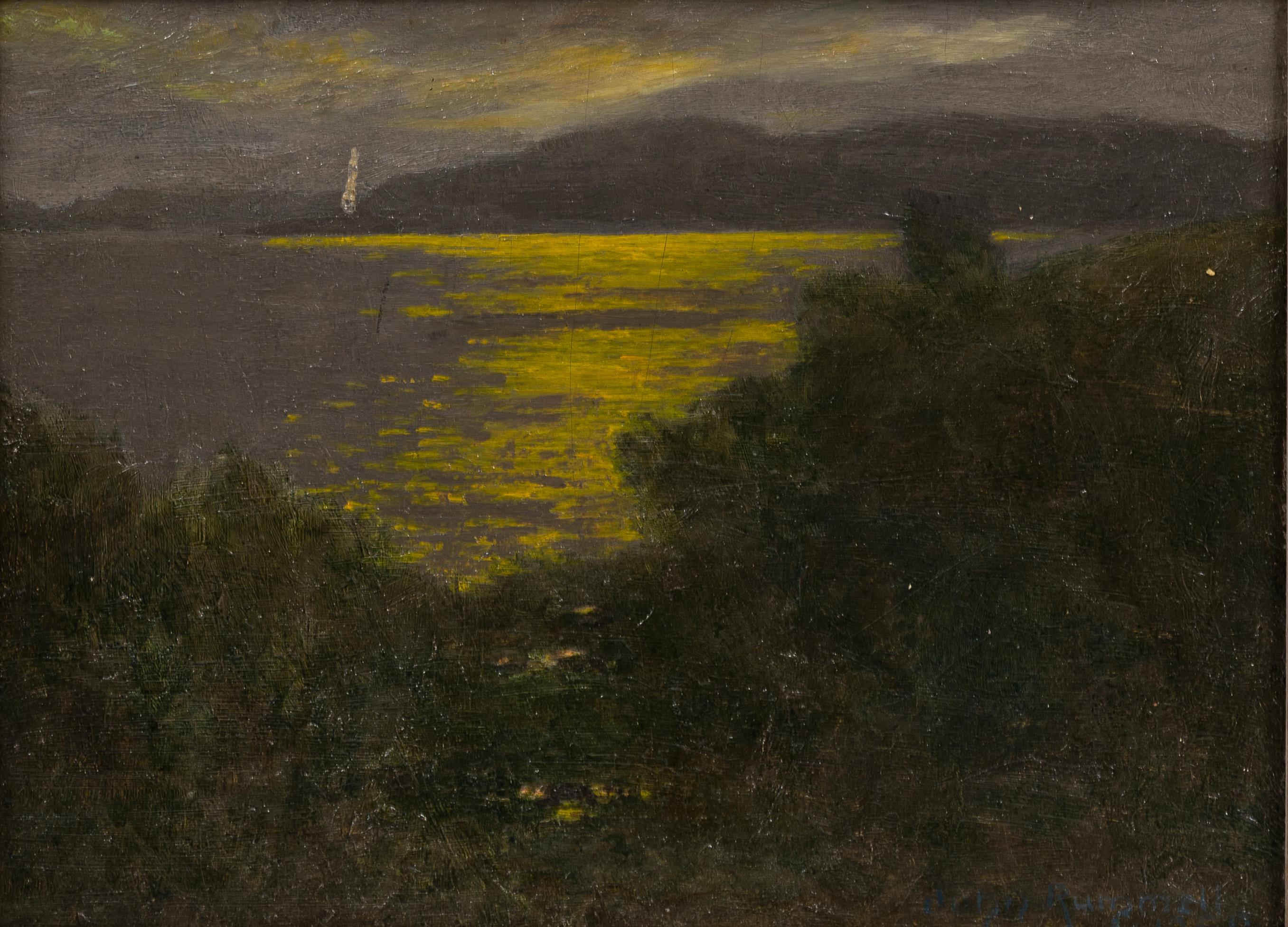 Antique American Impressionist Nocturnal Moonlit Seascape Framed Oil Painting For Sale 2