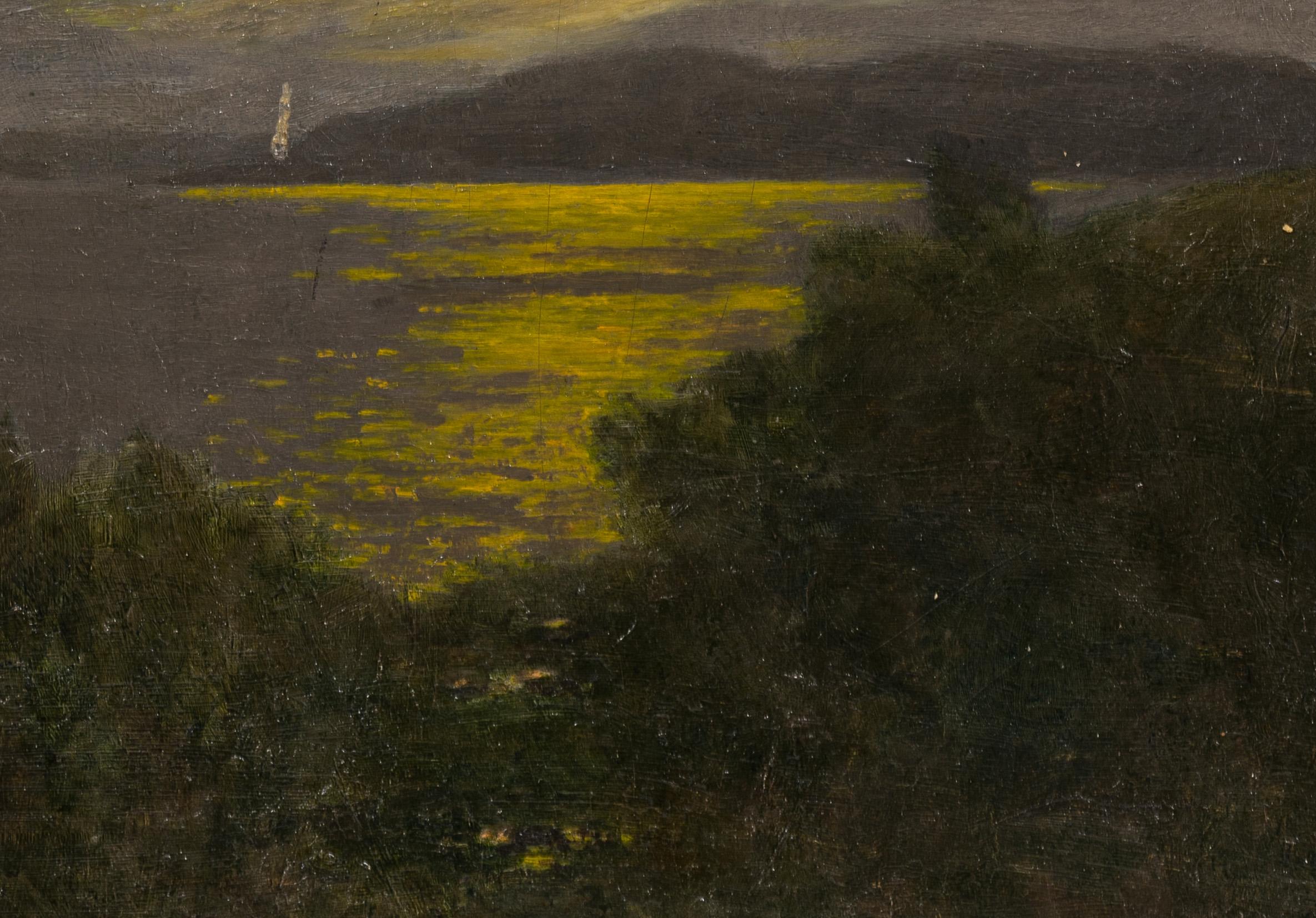 Antique American Impressionist Nocturnal Moonlit Seascape Framed Oil Painting For Sale 3