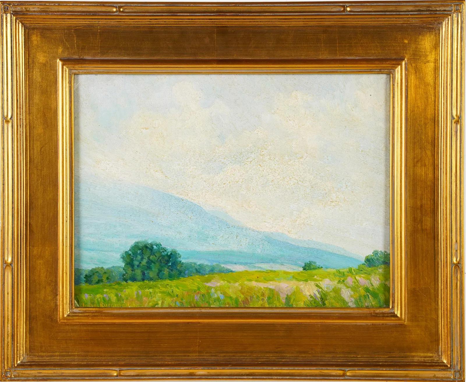 Antikes amerikanisches impressionistisches Ölgemälde, Berglandschaftsrahmen, Ölgemälde, Neuengland – Painting von John Rummell