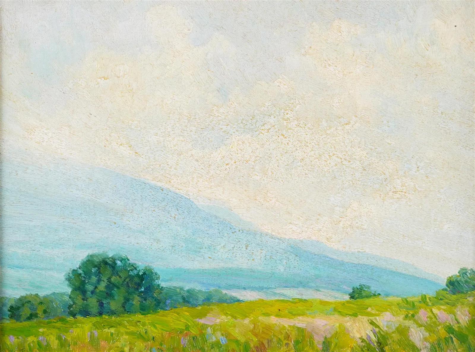 Hübsch gemaltes amerikanisches impressionistisches Landschaftsgemälde von John Rummell (1861 - 1942).  Öl auf Karton.  Gerahmt. Unterschrieben.
