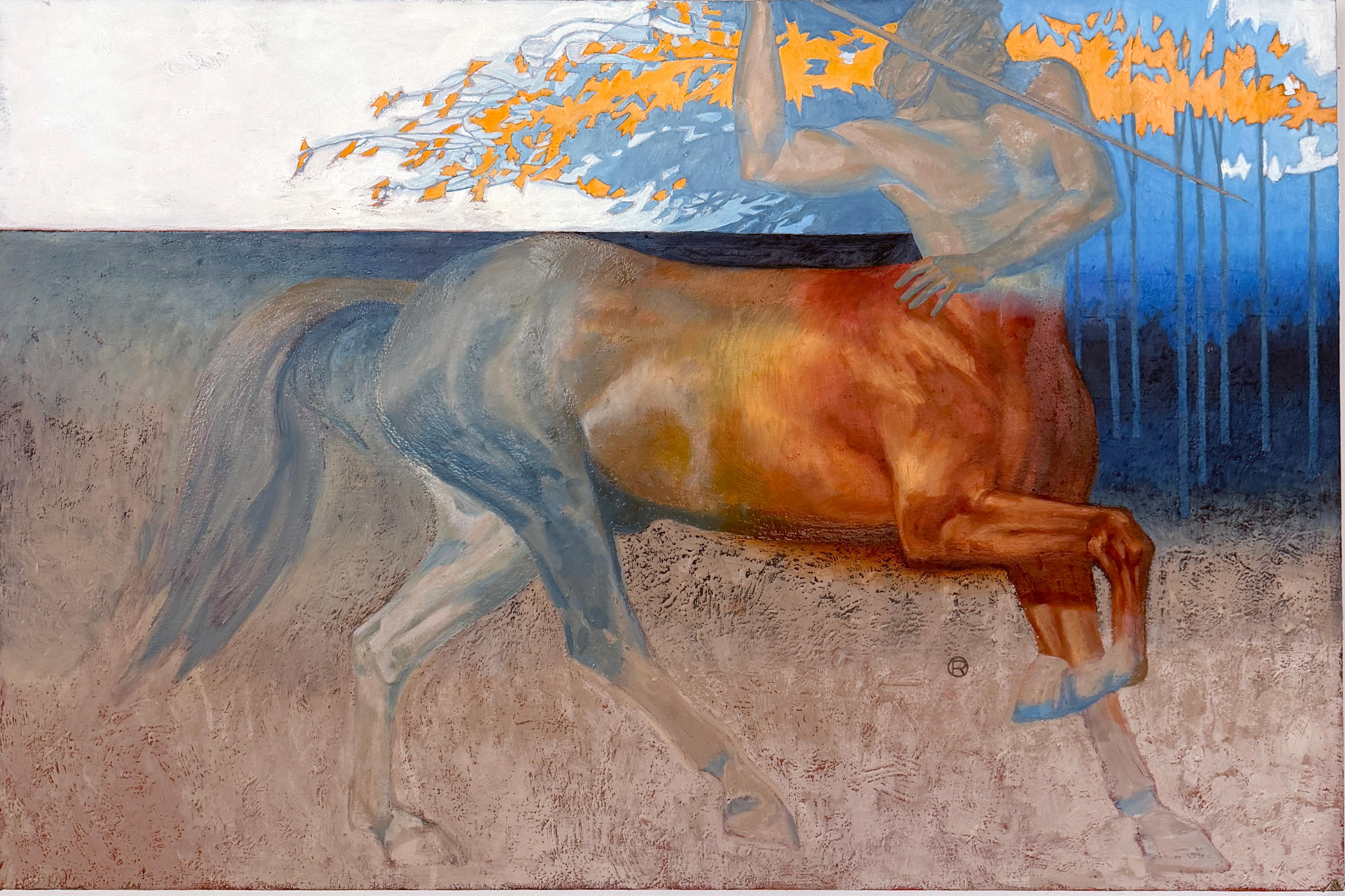 John rush Figurative Painting - Centaur, Reimagined Mythical Creature, Original Oil on Canvas