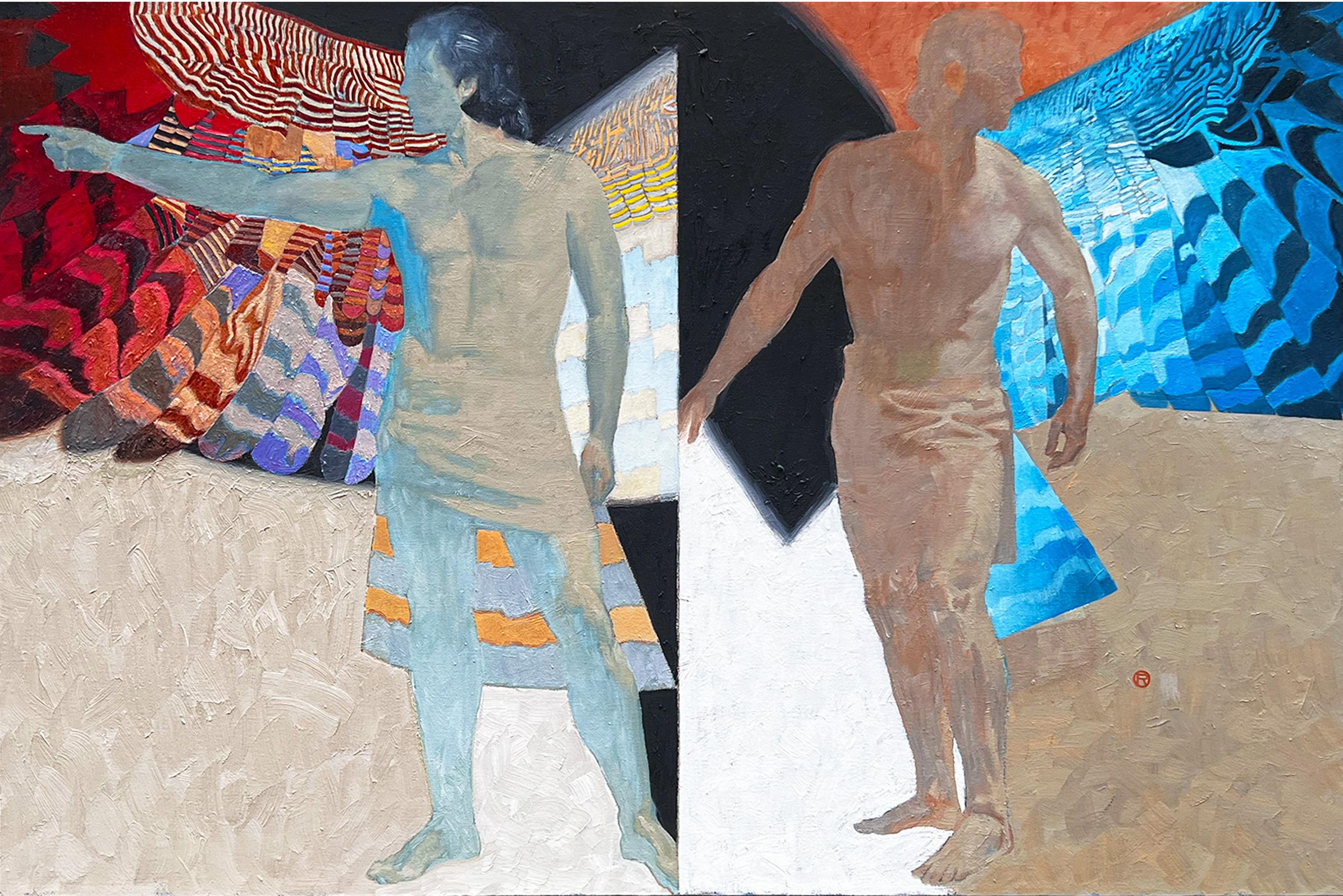 Hermes, Colorful Mythology Painting – Original Oil on Canvas