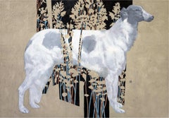 Hunting Hound – Painting, Colorful Oil on Canvas, 28x40 in, 2022, Signed