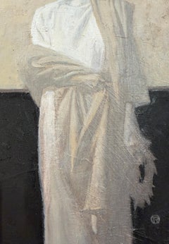Kalypso Remembering Odysseus, Figurative Oil on Panel, 12x9 in