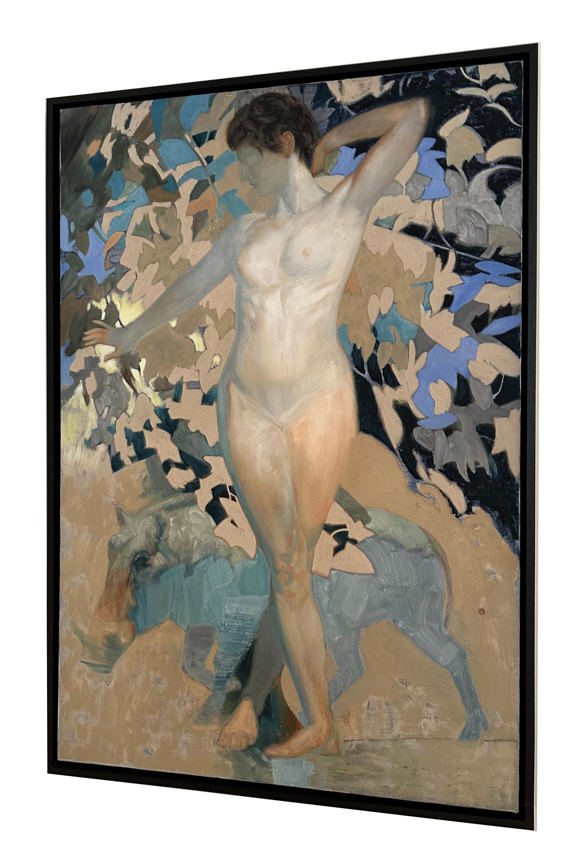 Kirké with Swine II - Griechische Göttin der Zauberei, Original Öl auf Leinwand, gerahmt – Painting von John rush