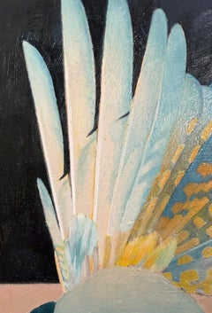 Kneeling Spirit Oil on Panel, Soft Blue Figurative Painting, 12x9 in