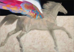 Pegasus – Painting, Colorful Oil on Canvas, 30x42 in, 2022, Signed
