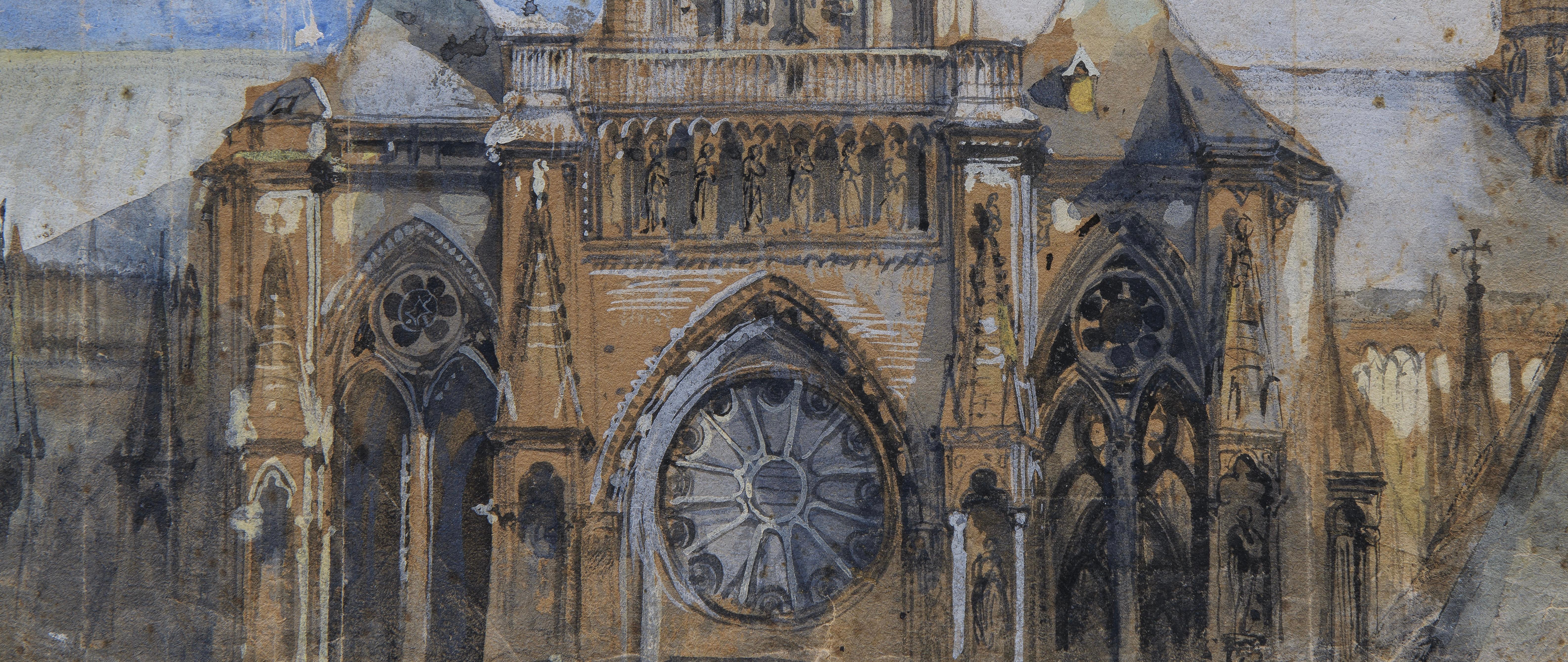 Questo bellissimo disegno ad acquerello di qualità ineguagliabile può essere assegnato con ogni probabilità al grande artista e pensatore John Ruskin.
Il crescente interesse di Ruskin per l'architettura, e in particolare per il gotico, portò alla