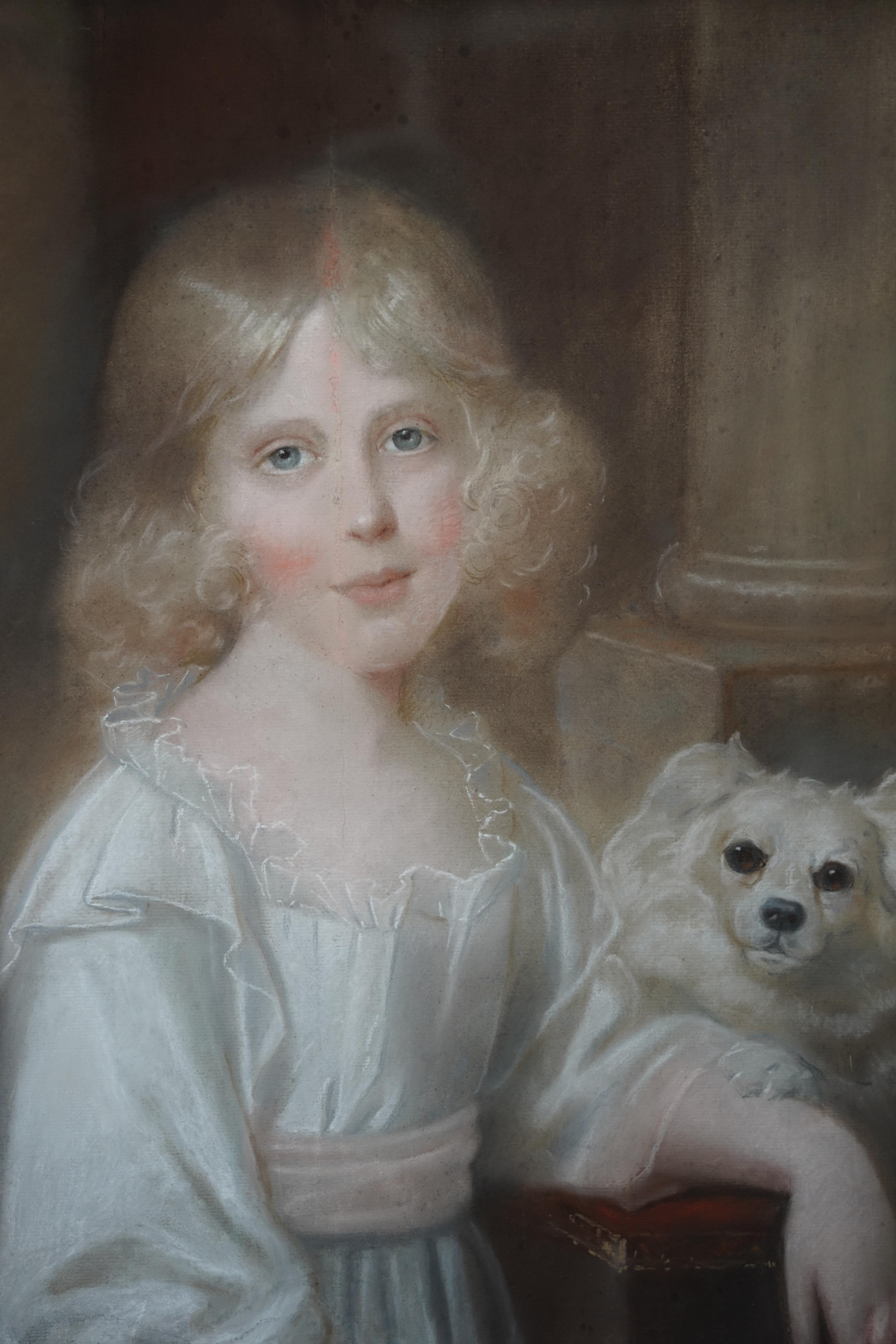 girl with a white dog painting