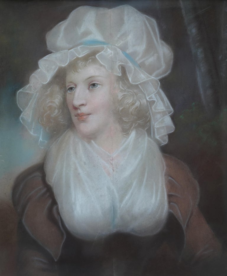 Portrait of Lady in Mob Cap - British Old Master 18th century art oil painting - Painting by John Russell (att)