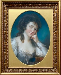 18th Century English Pastel Portrait of a Lady in a White Silk Dress.